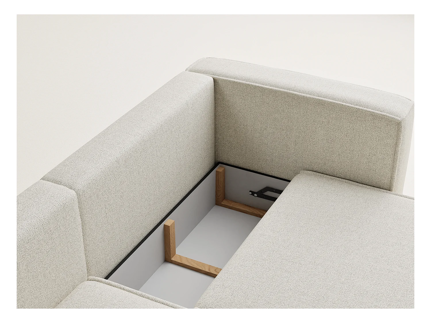 Canapé d'angle gauche avec fonction lit en tissu tressé creme VELTO