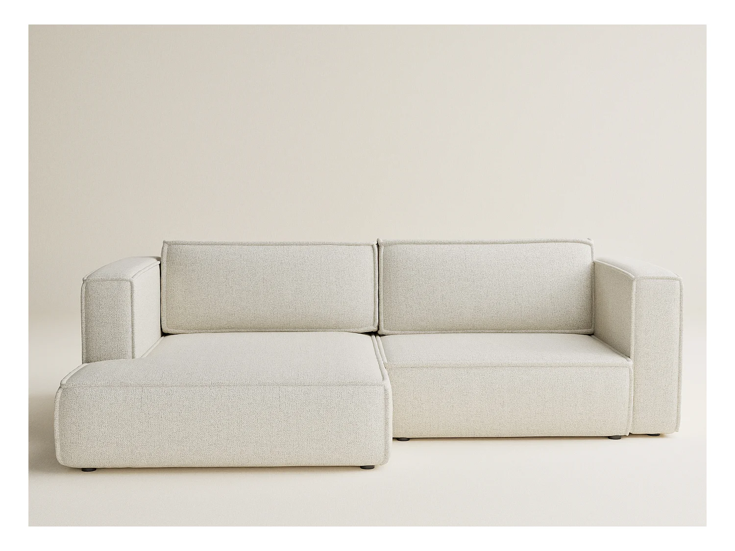 Canapé d'angle gauche avec fonction lit en tissu tressé creme VELTO