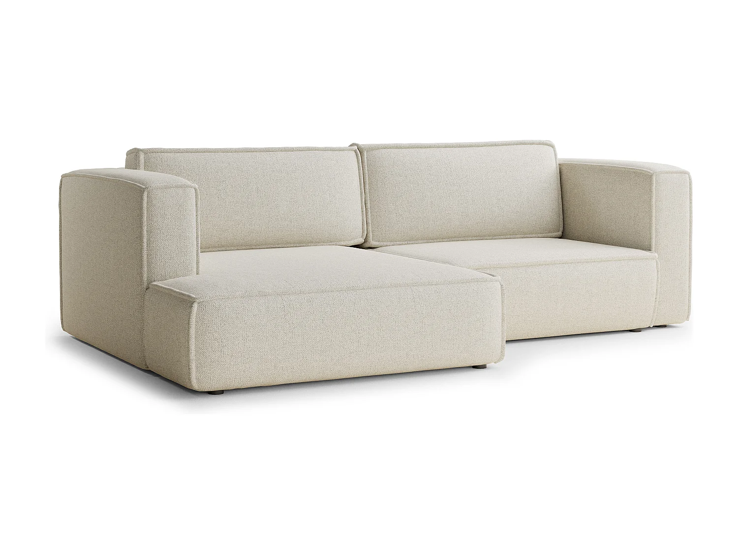 Canapé d'angle gauche avec fonction lit en tissu tressé creme VELTO