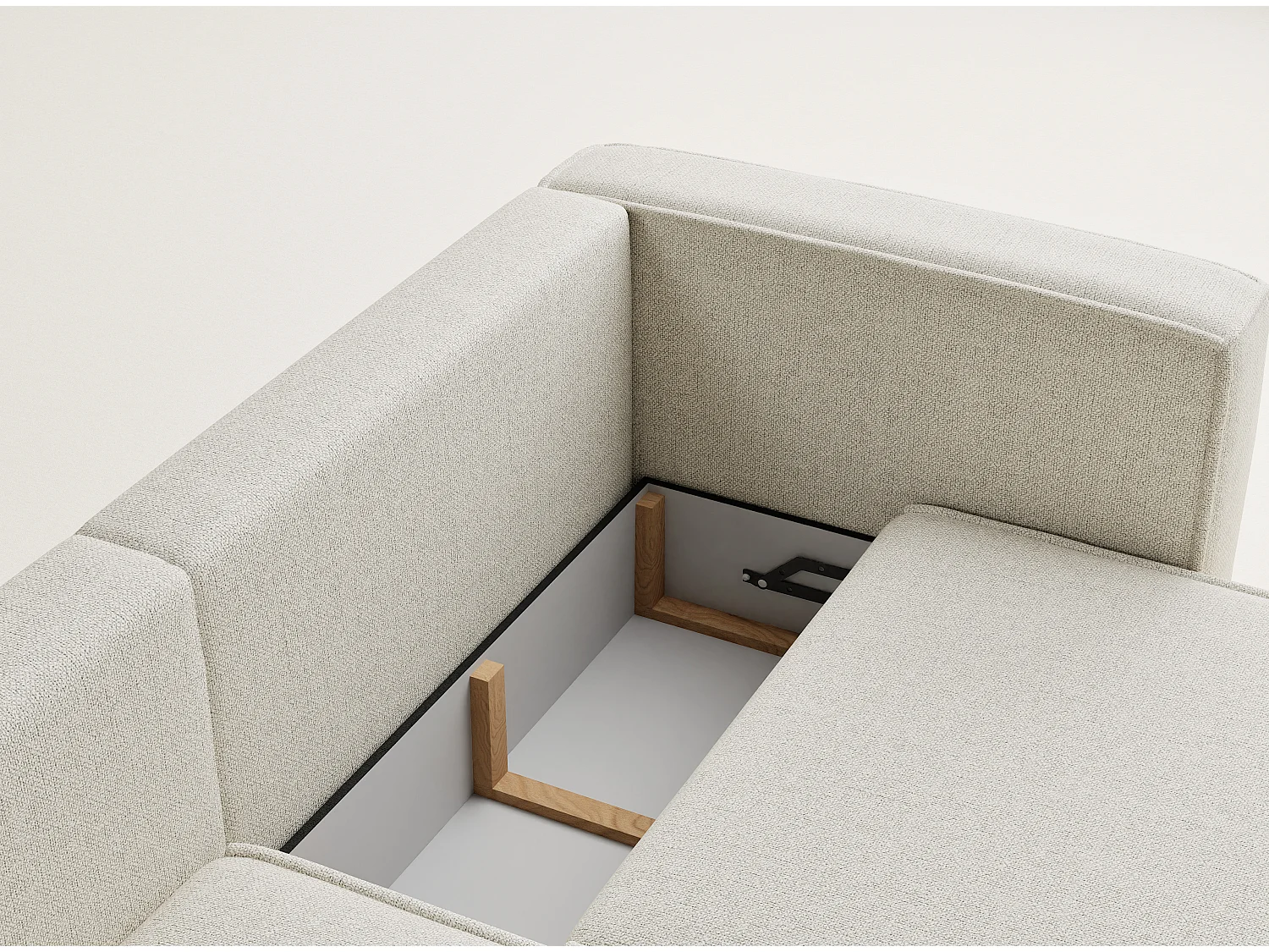 Canapé d'angle gauche avec fonction lit en tissu tressé creme VELTO