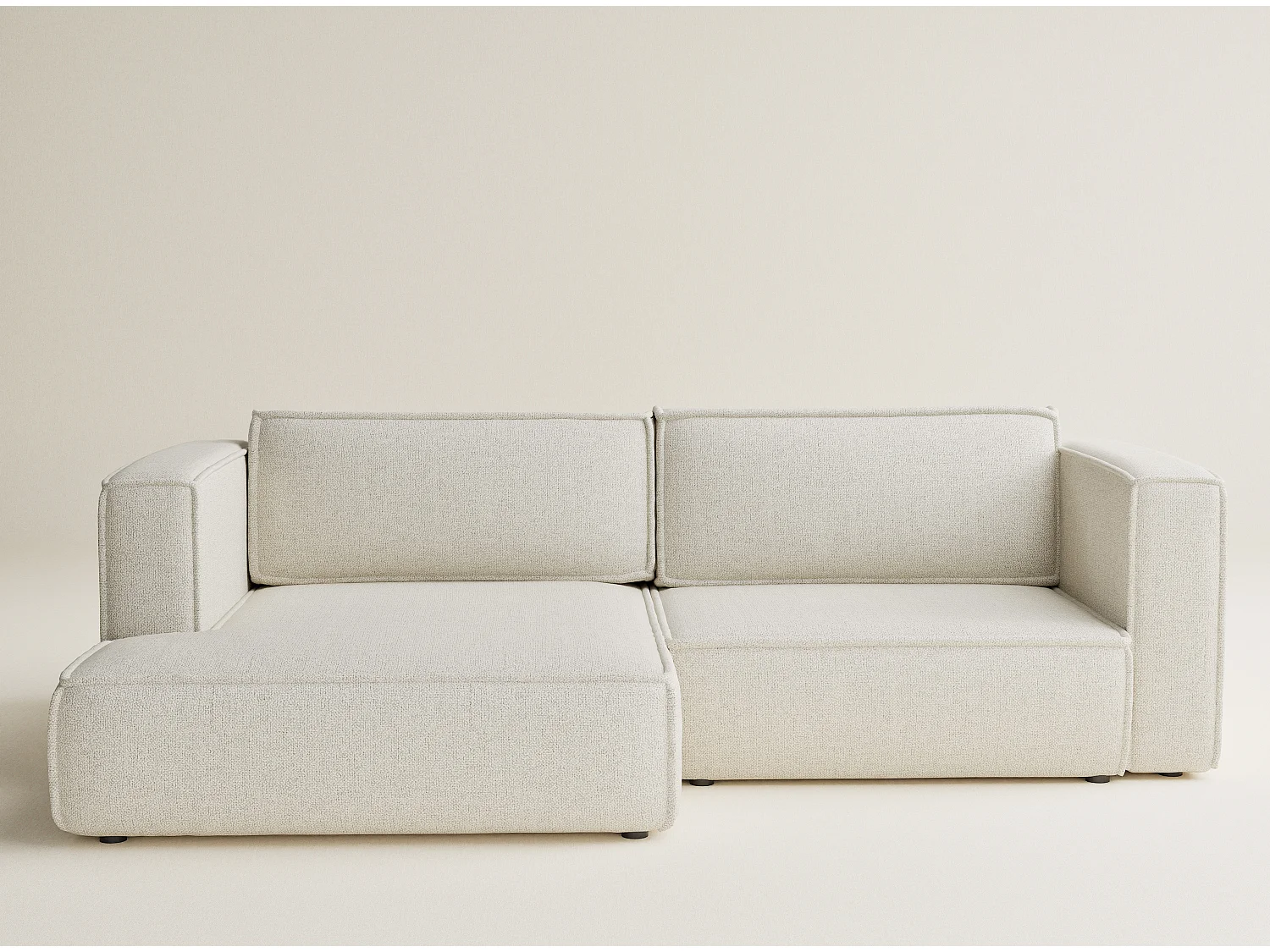 Canapé d'angle gauche avec fonction lit en tissu tressé creme VELTO