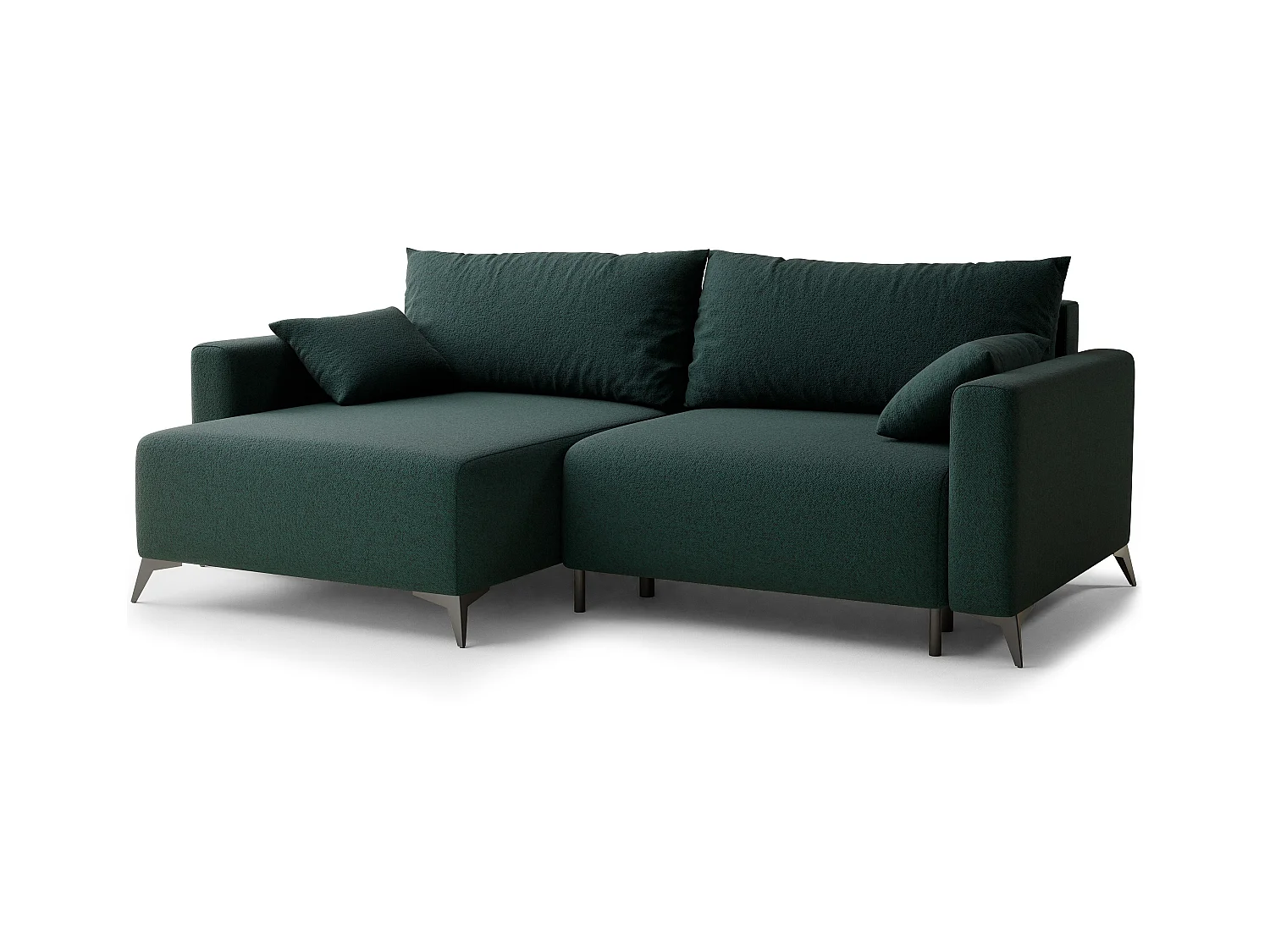 Canapé d'angle gauche avec fonction lit en tissu tressé vert foncé LEON