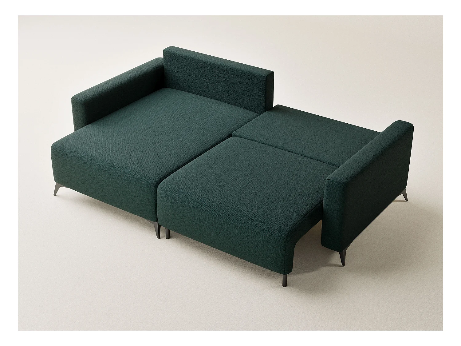 Canapé d'angle gauche avec fonction lit en tissu tressé vert foncé LEON