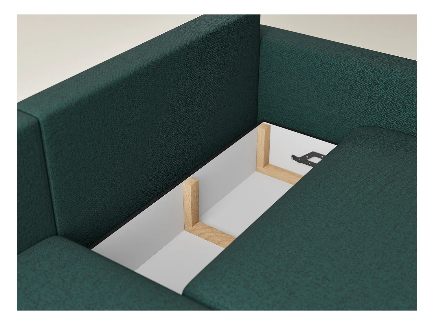 Canapé d'angle gauche avec fonction lit en tissu tressé vert foncé LEON