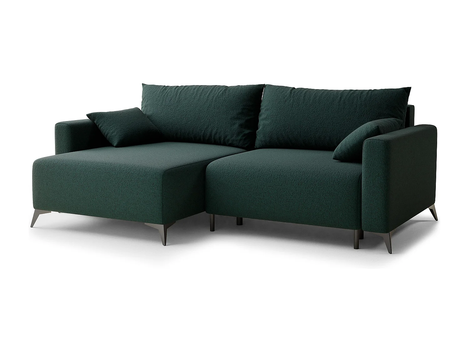 Canapé d'angle gauche avec fonction lit en tissu tressé vert foncé LEON