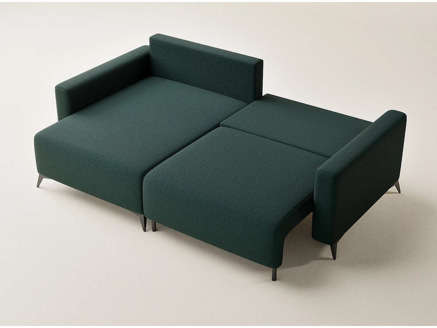 Canapé d'angle gauche avec fonction lit en tissu tressé vert foncé LEON