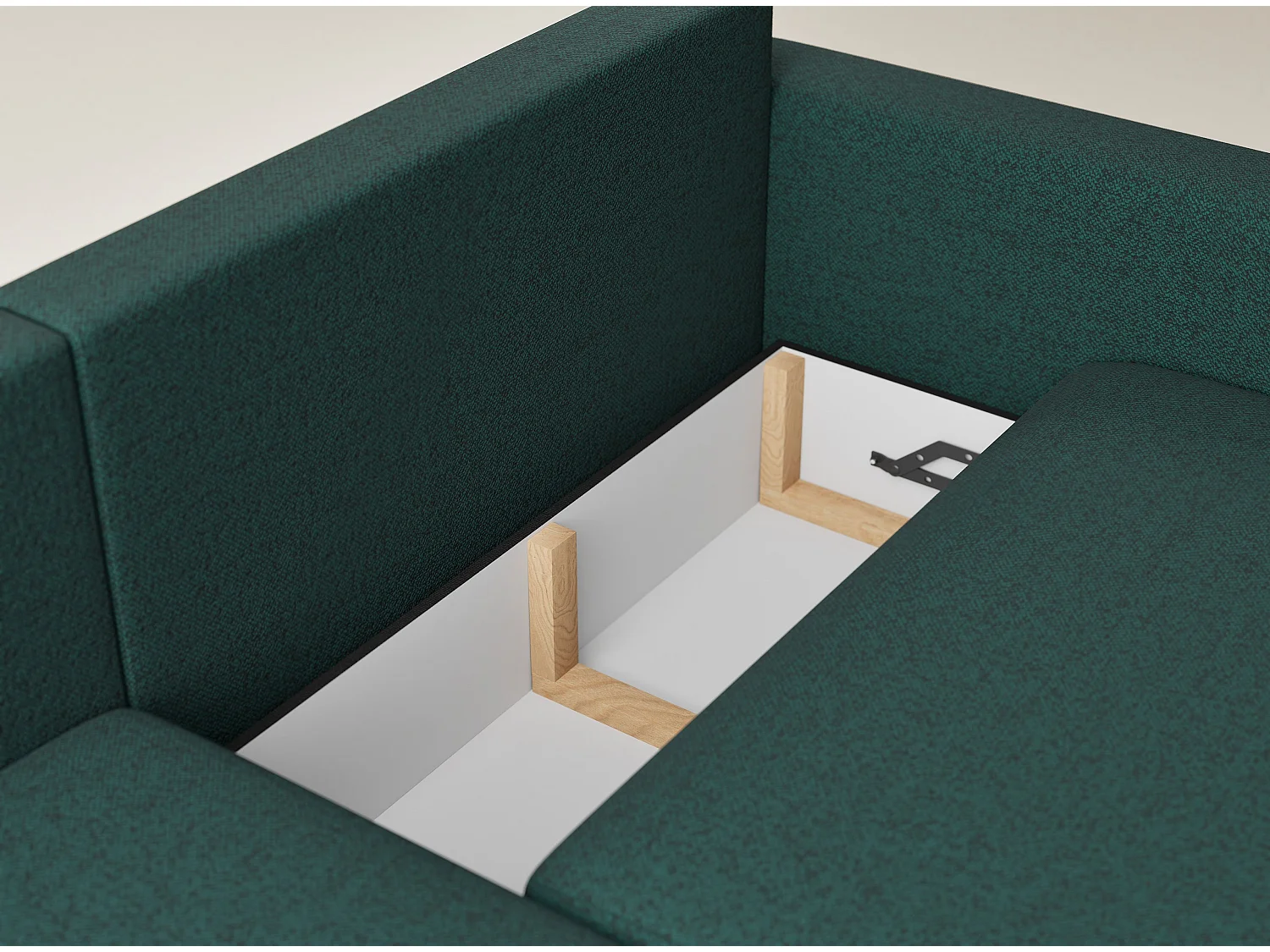 Canapé d'angle gauche avec fonction lit en tissu tressé vert foncé LEON