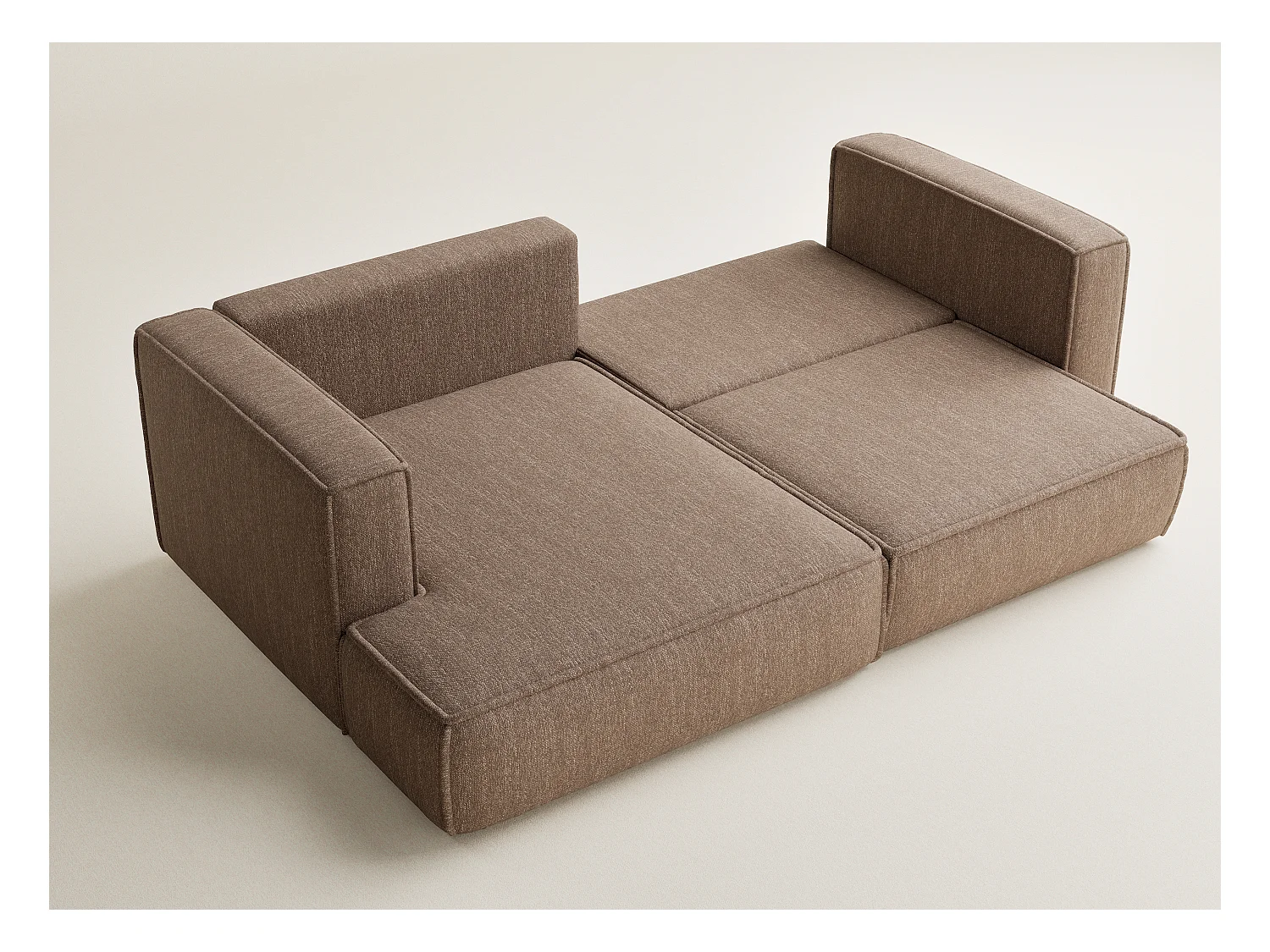 Canapé d'angle gauche avec fonction lit en tissu tressé brun VELTO