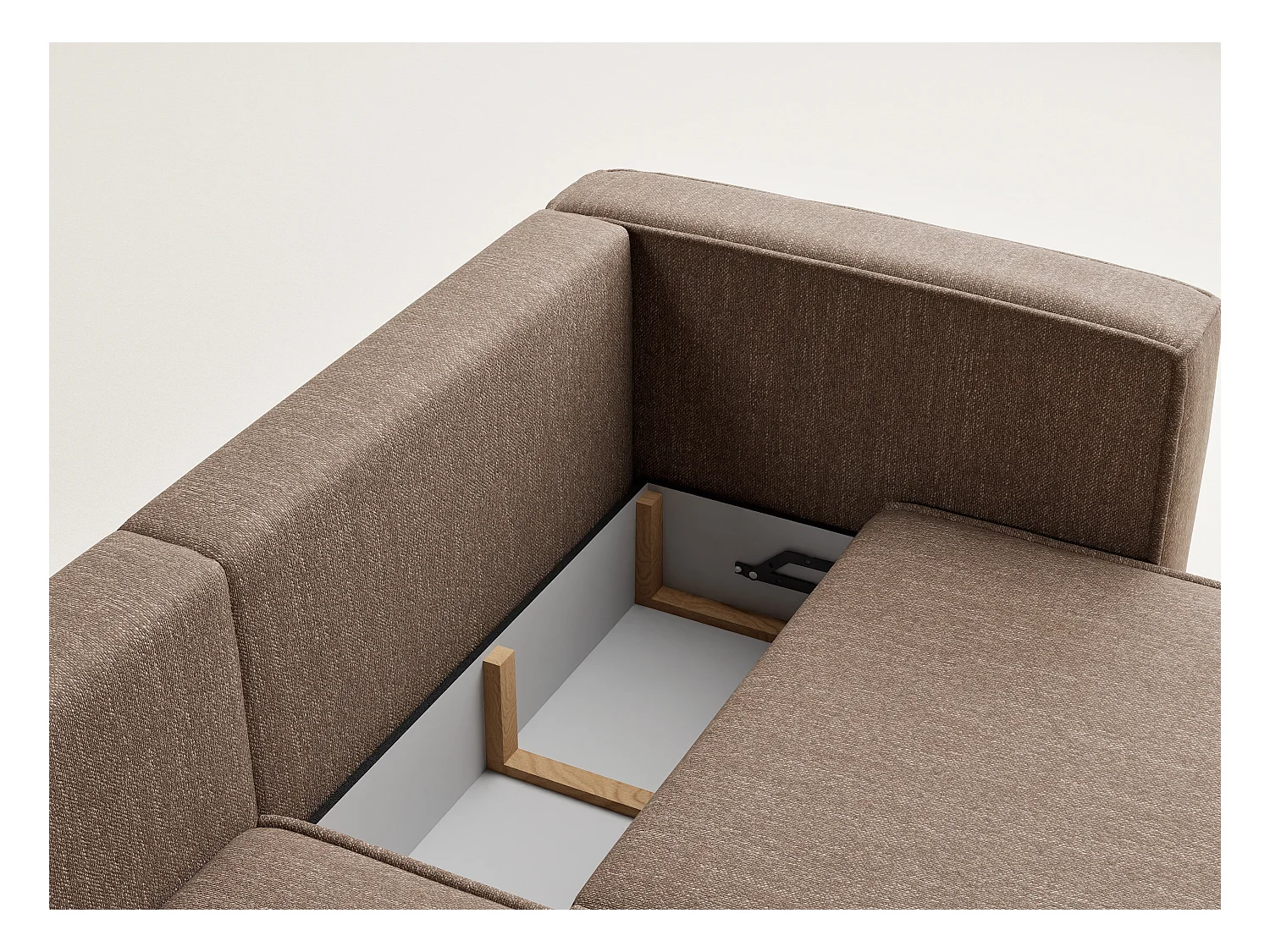 Canapé d'angle gauche avec fonction lit en tissu tressé brun VELTO