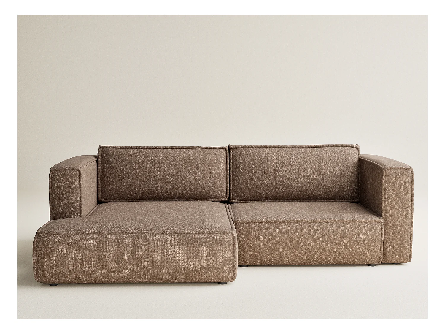 Canapé d'angle gauche avec fonction lit en tissu tressé brun VELTO