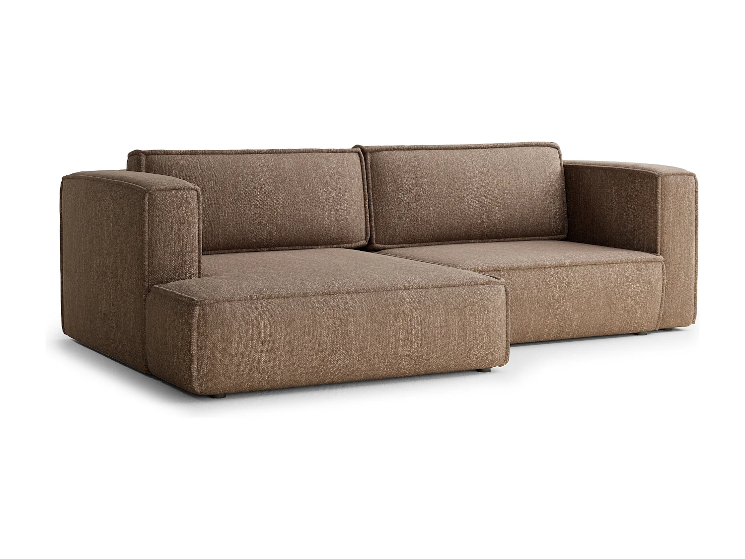 Canapé d'angle gauche avec fonction lit en tissu tressé brun VELTO