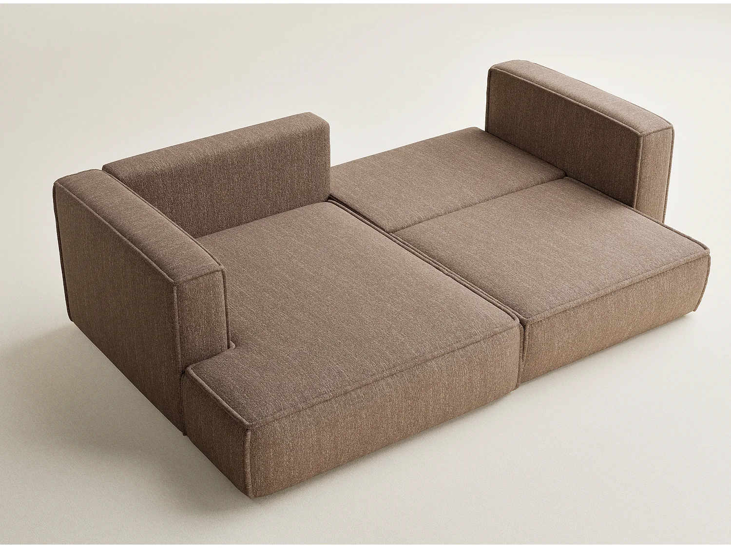 Canapé d'angle gauche avec fonction lit en tissu tressé brun VELTO