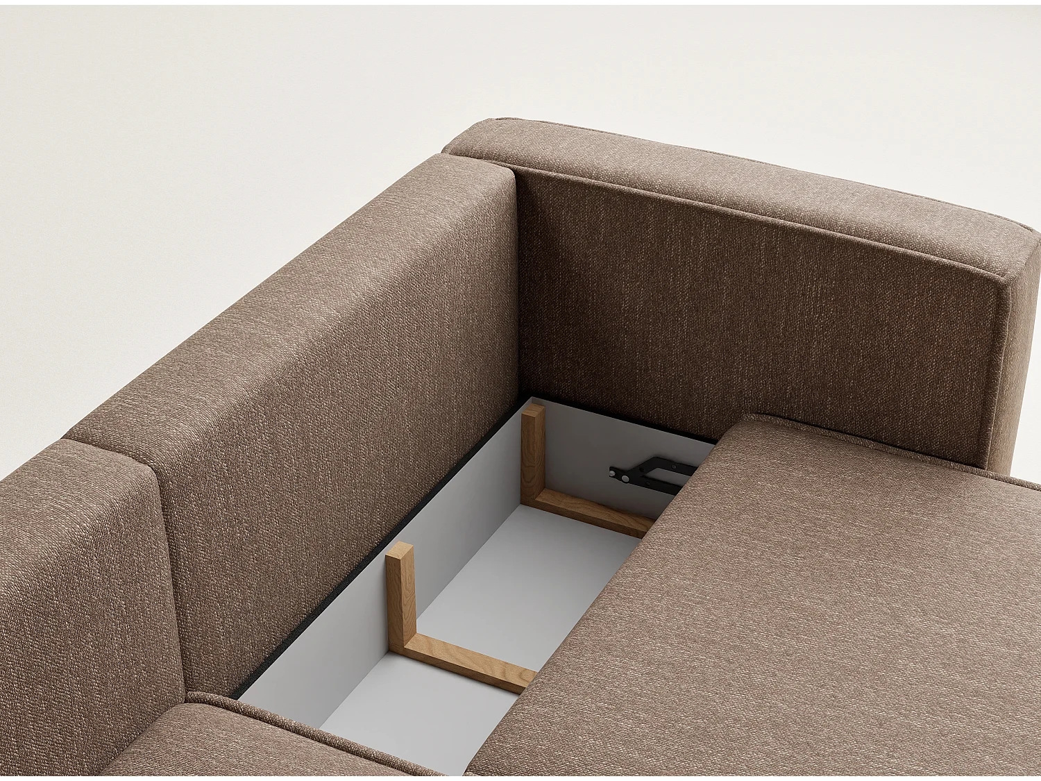 Canapé d'angle gauche avec fonction lit en tissu tressé brun VELTO