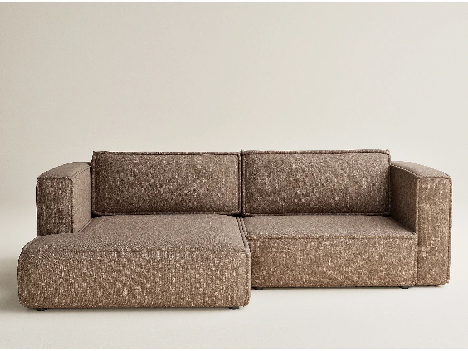 Canapé d'angle gauche avec fonction lit en tissu tressé brun VELTO