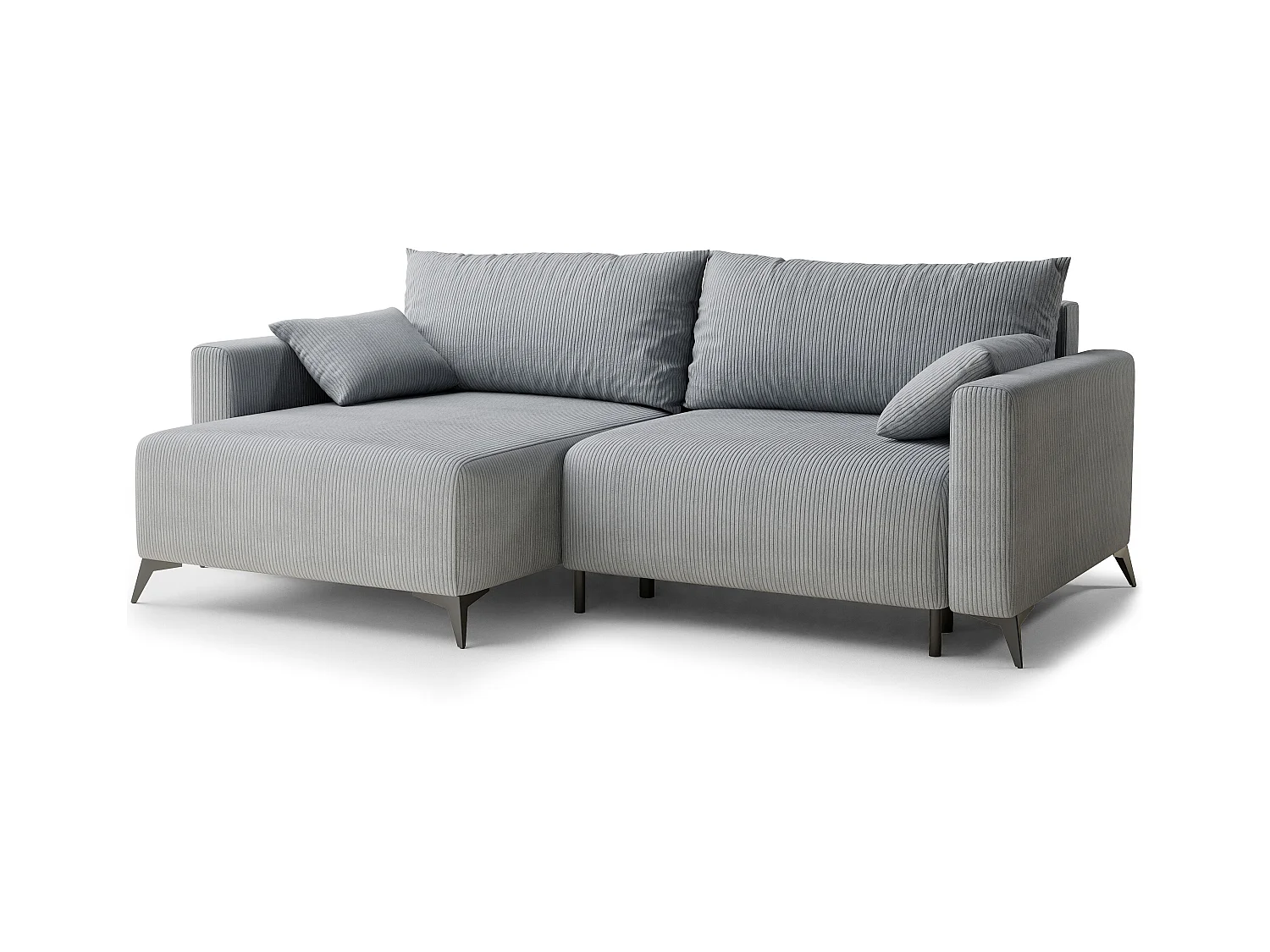 Canapé d'angle gauche avec fonction lit en velours gris clair LEON