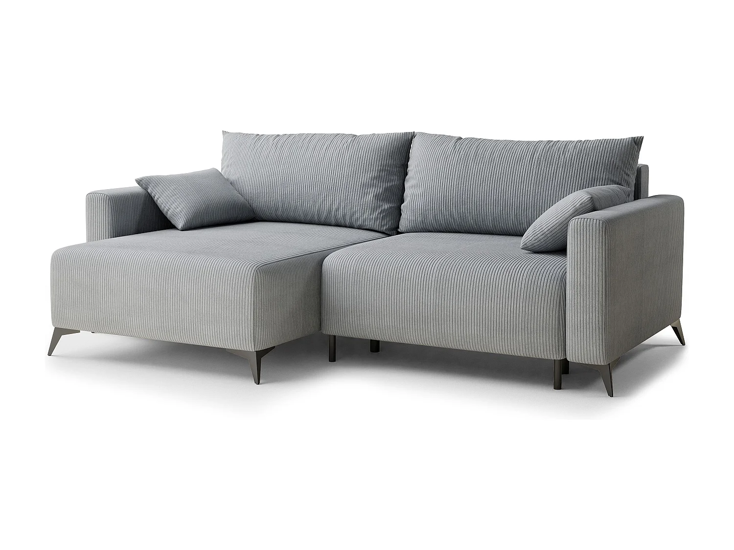 Canapé d'angle gauche avec fonction lit en velours gris clair LEON