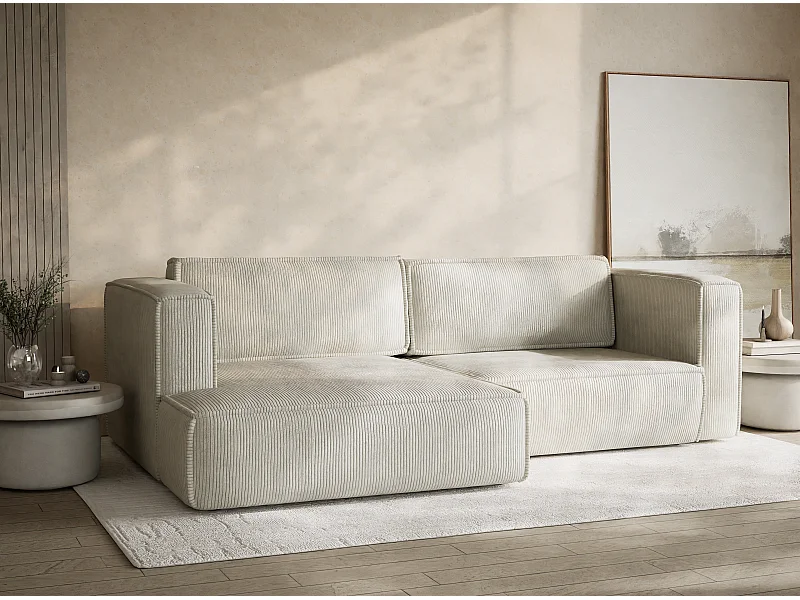 Ecksofa mit Schlaffunktion - Ecke Links - 3-Sitzer - Samtstoff - creme - VELTO