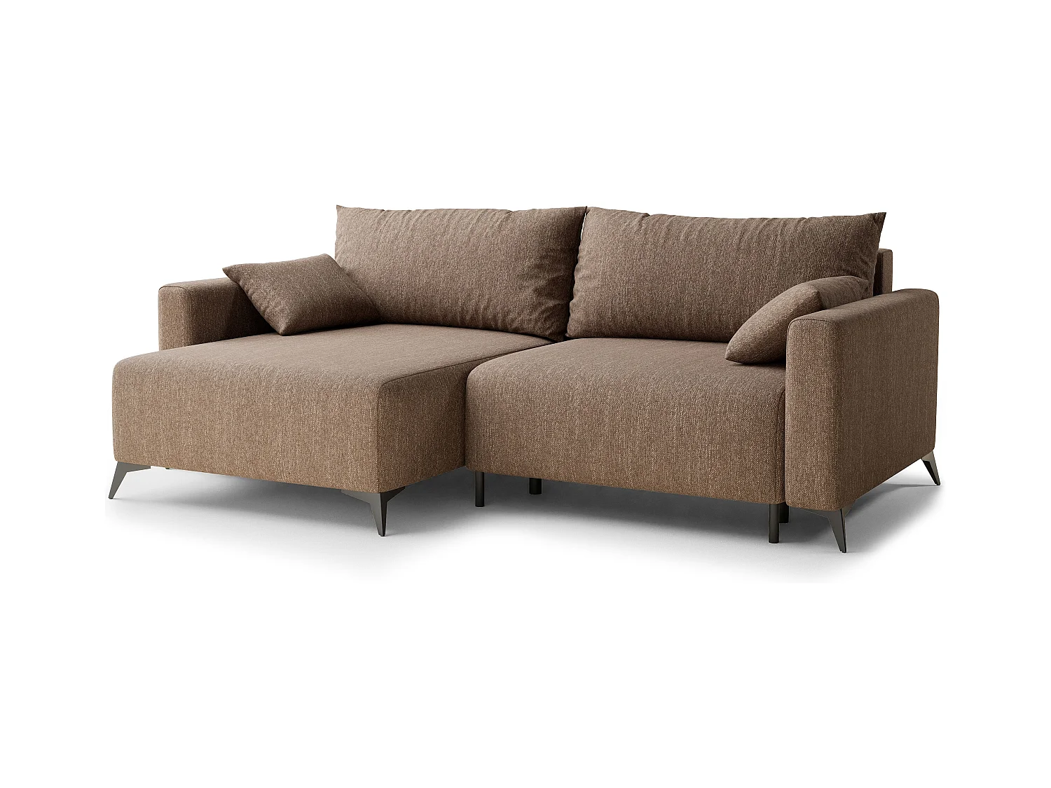 Canapé d'angle gauche avec fonction lit en tissu tressé brun LEON