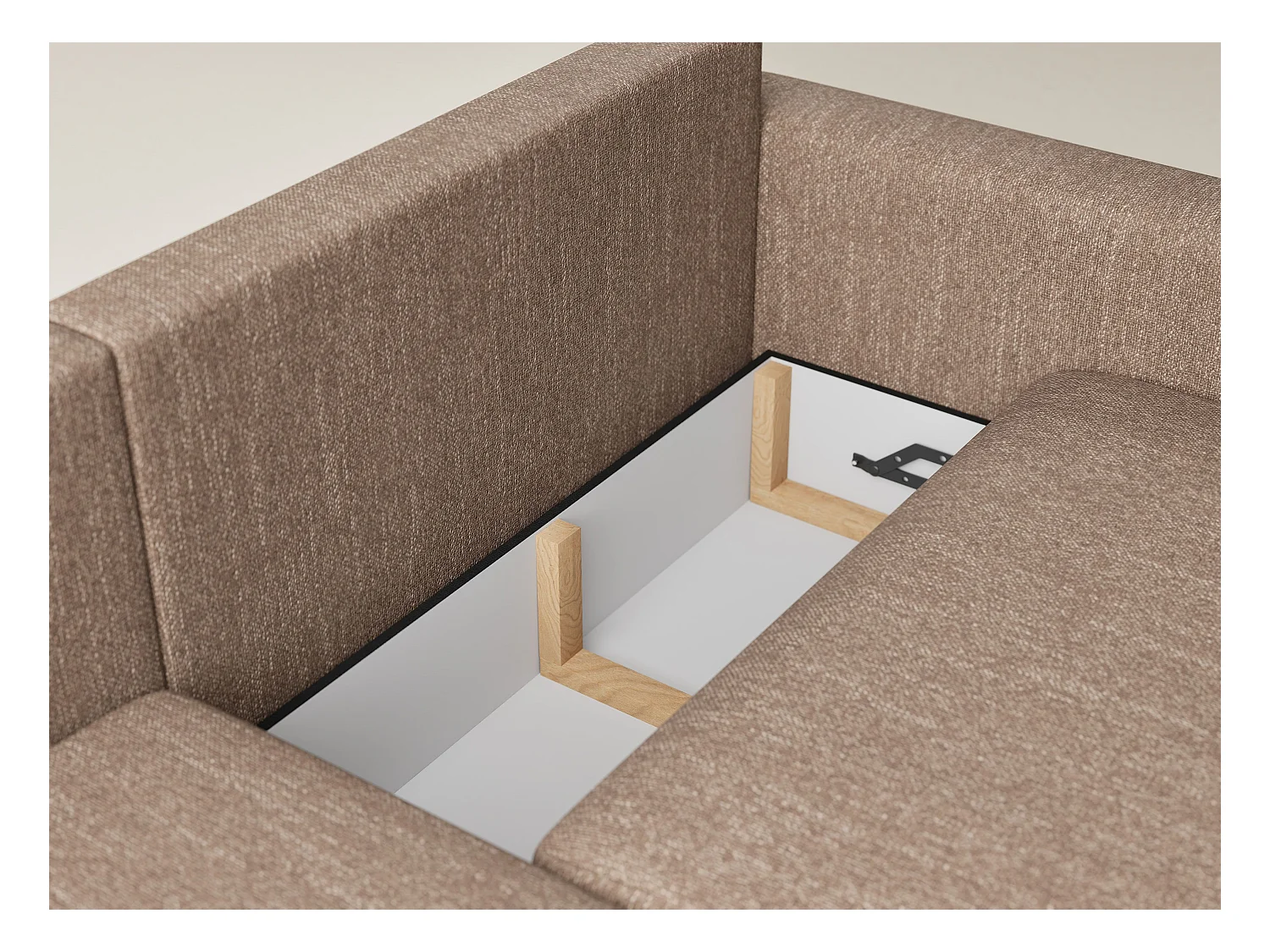 Canapé d'angle gauche avec fonction lit en tissu tressé brun LEON