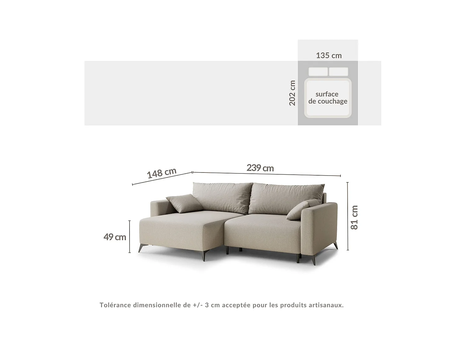 Canapé d'angle gauche avec fonction lit en tissu tressé brun LEON