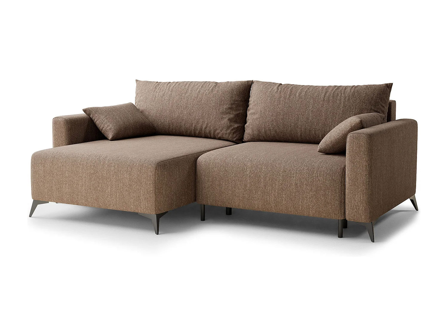 Canapé d'angle gauche avec fonction lit en tissu tressé brun LEON