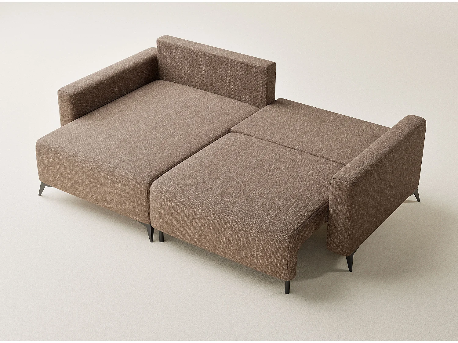 Canapé d'angle gauche avec fonction lit en tissu tressé brun LEON