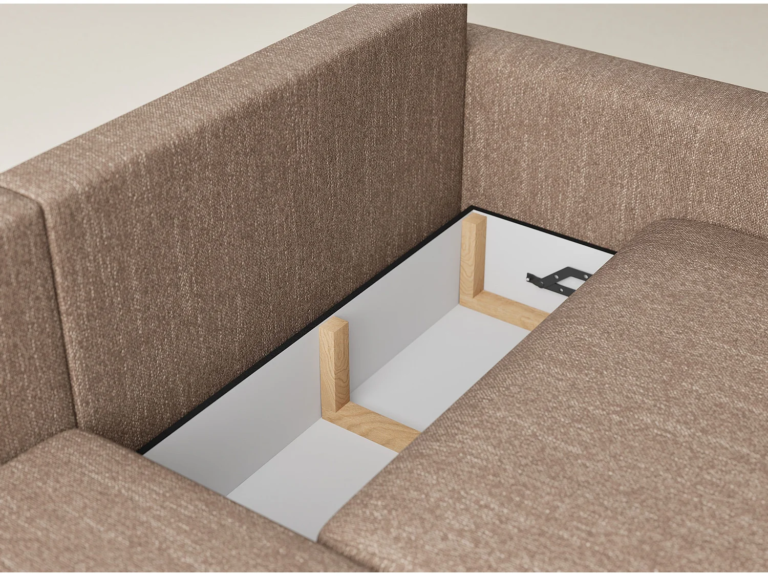 Canapé d'angle gauche avec fonction lit en tissu tressé brun LEON