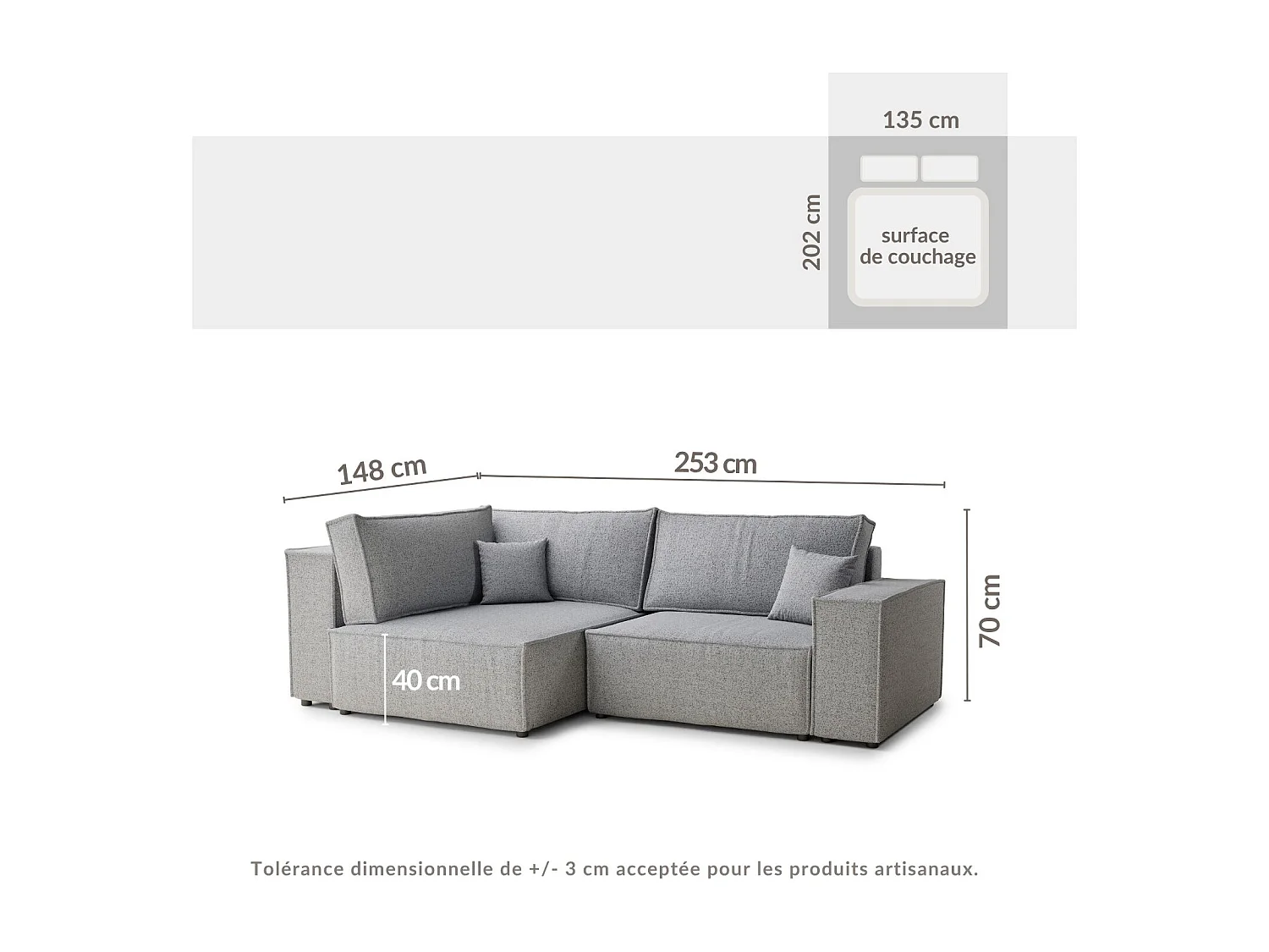 Canapé d'angle gauche avec fonction lit en tissu tressé gris TONGA