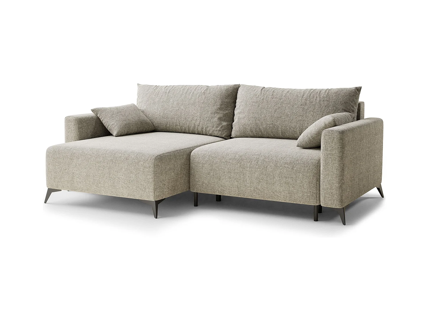 Canapé d'angle gauche avec fonction lit en tissu chenille beige LEON