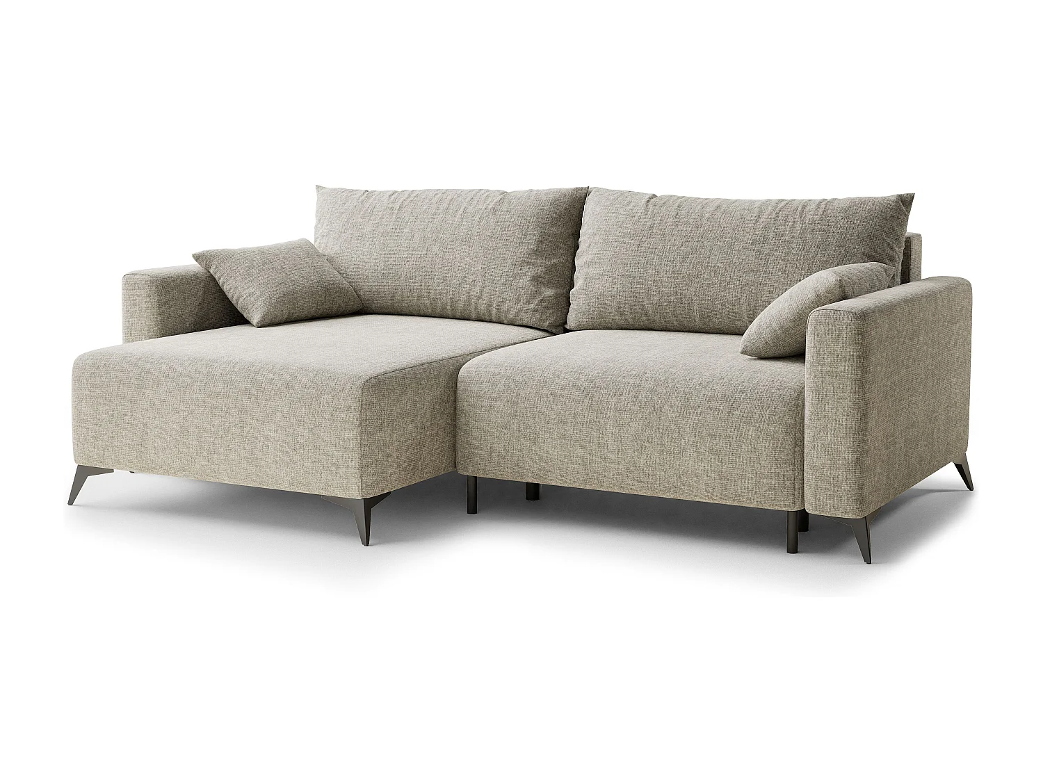 Canapé d'angle gauche avec fonction lit en tissu chenille beige LEON