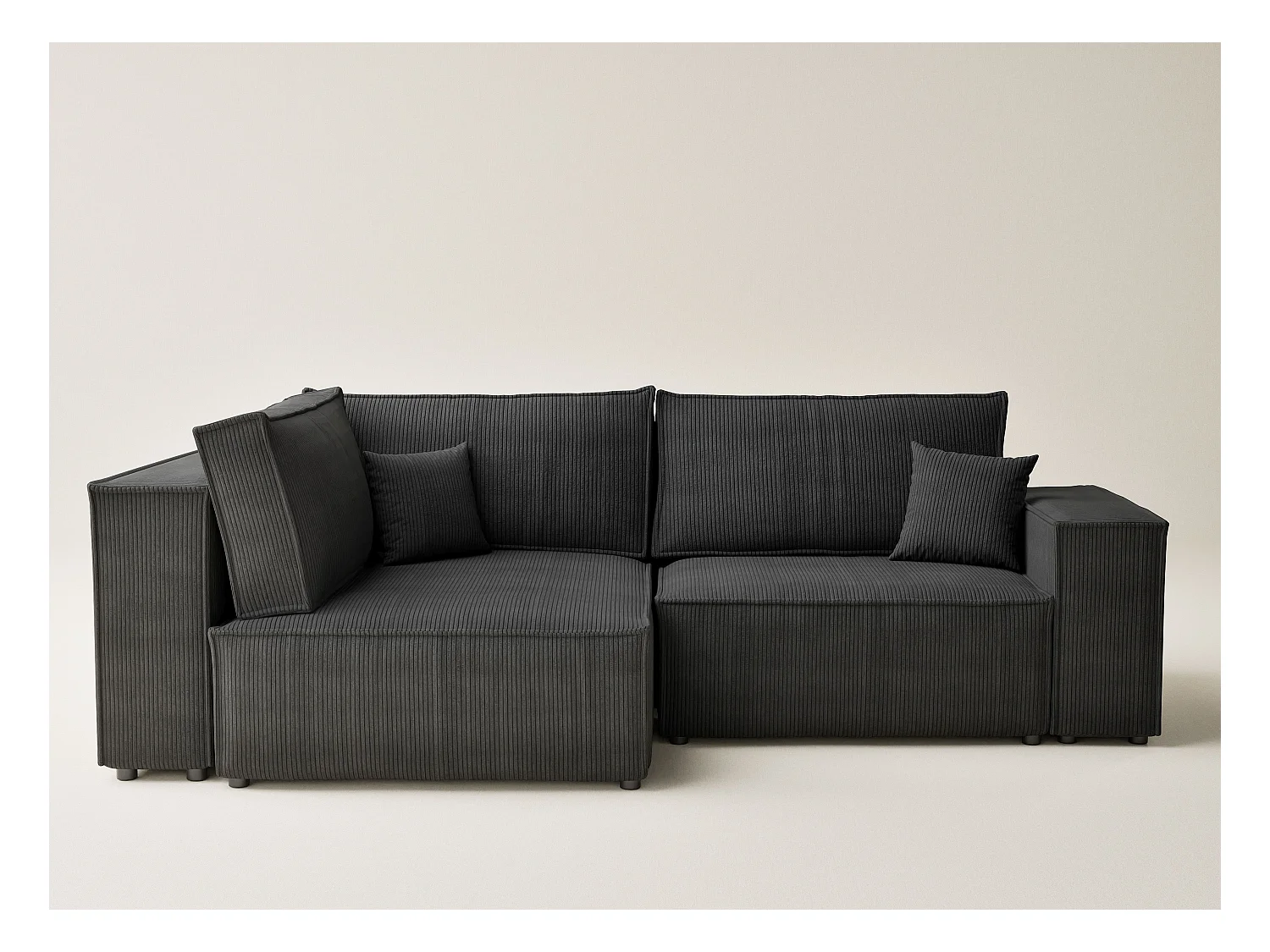 Canapé d'angle gauche avec fonction lit en velours graphite TONGA