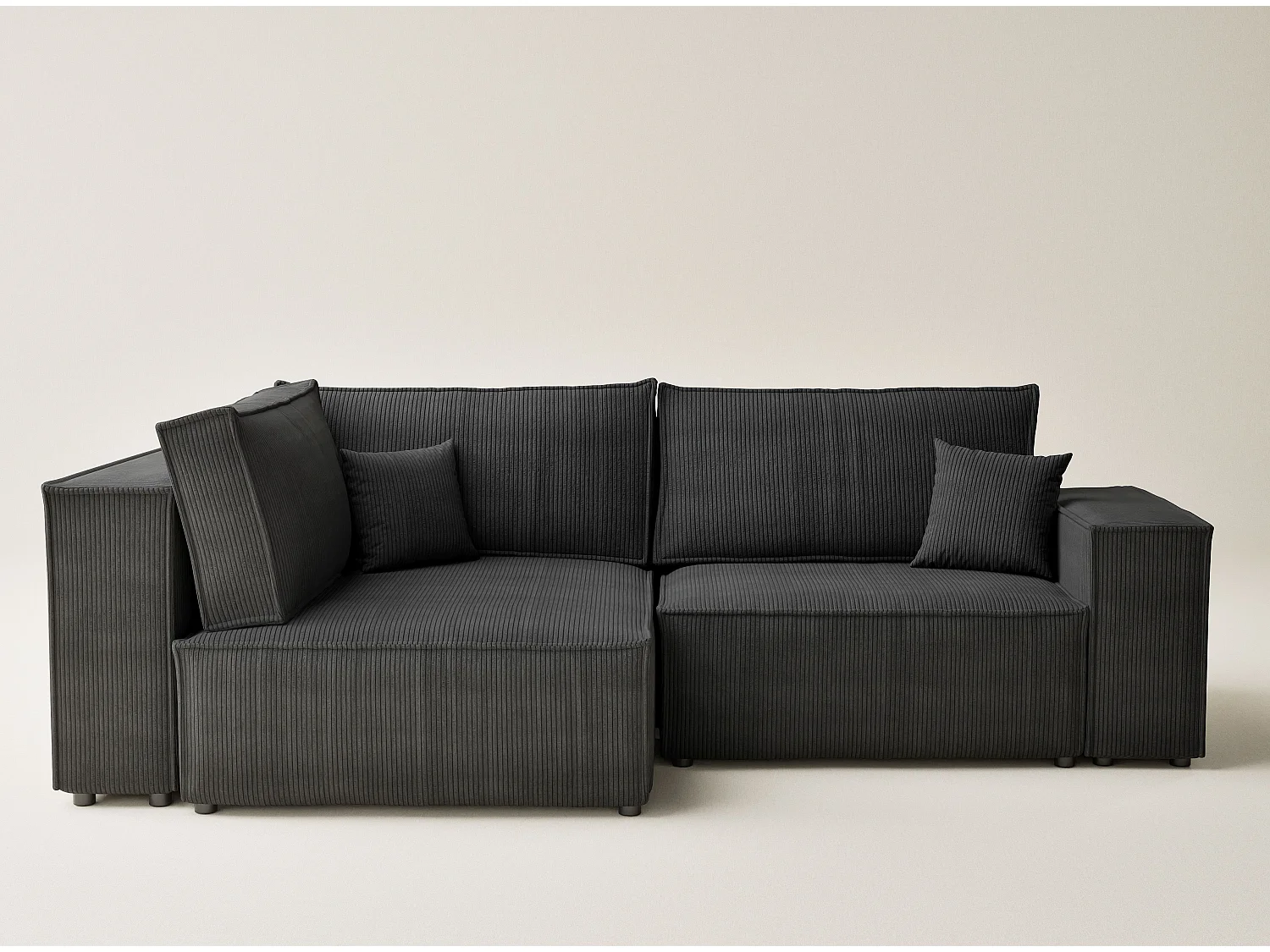 Canapé d'angle gauche avec fonction lit en velours graphite TONGA