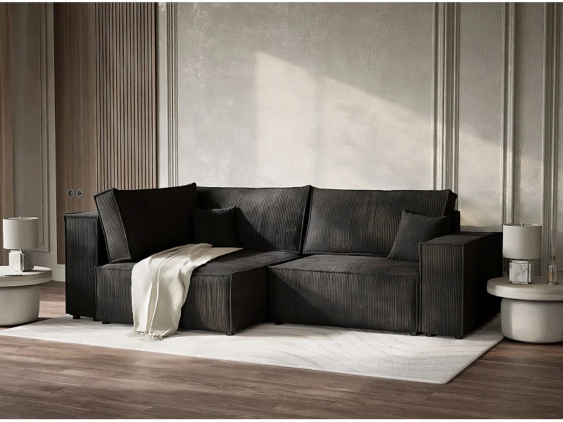 Ecksofa mit Schlaffunktion - Ecke Links - 3-Sitzer - Samtstoff - graphit - TONGA