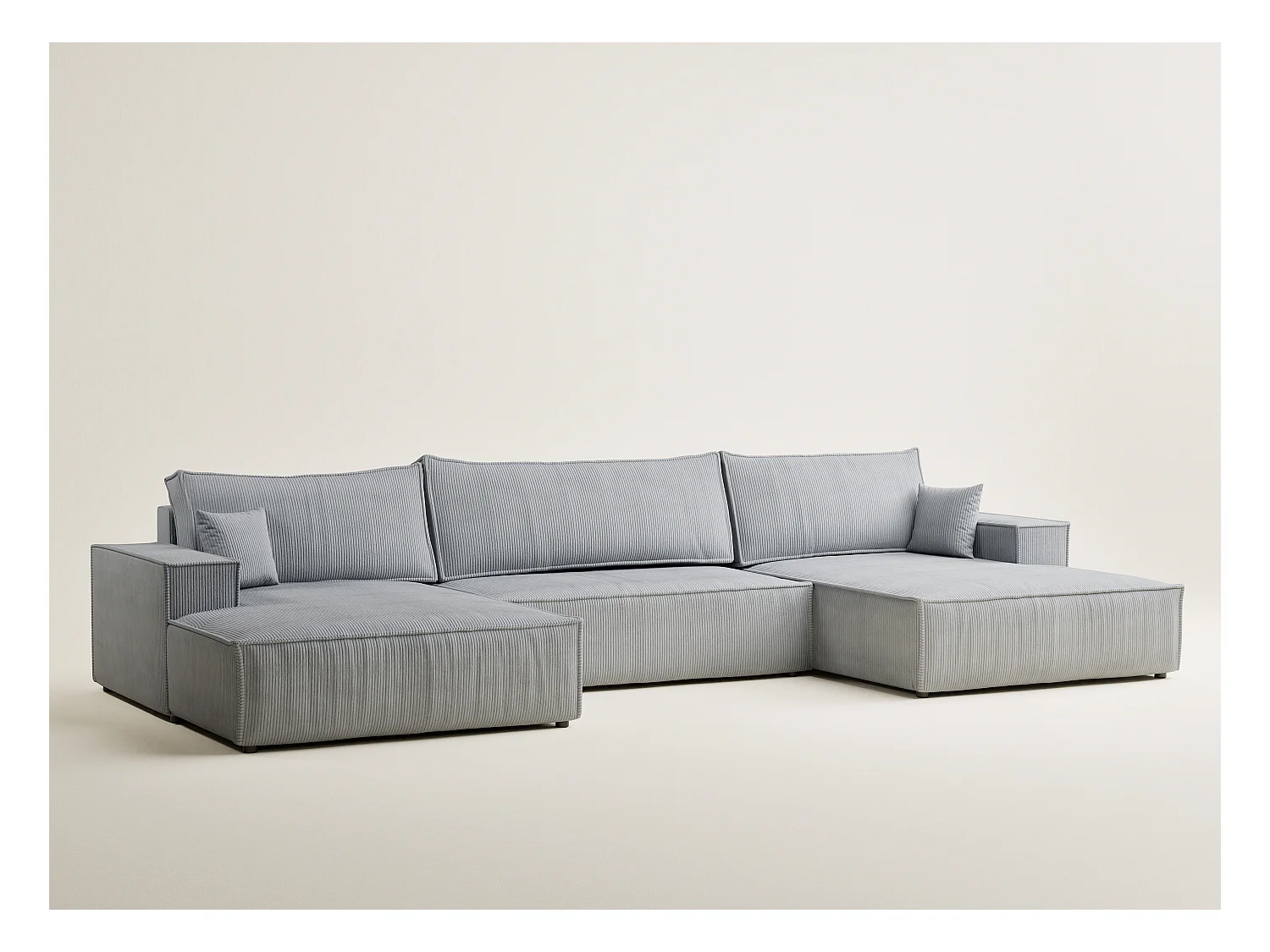 Canapé d'angle panoramique avec fonction lit en velours gris clair KYOTO
