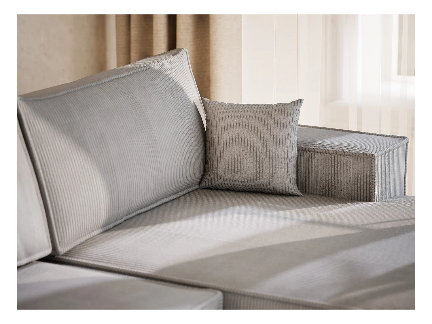 Canapé d'angle panoramique avec fonction lit en velours gris clair KYOTO