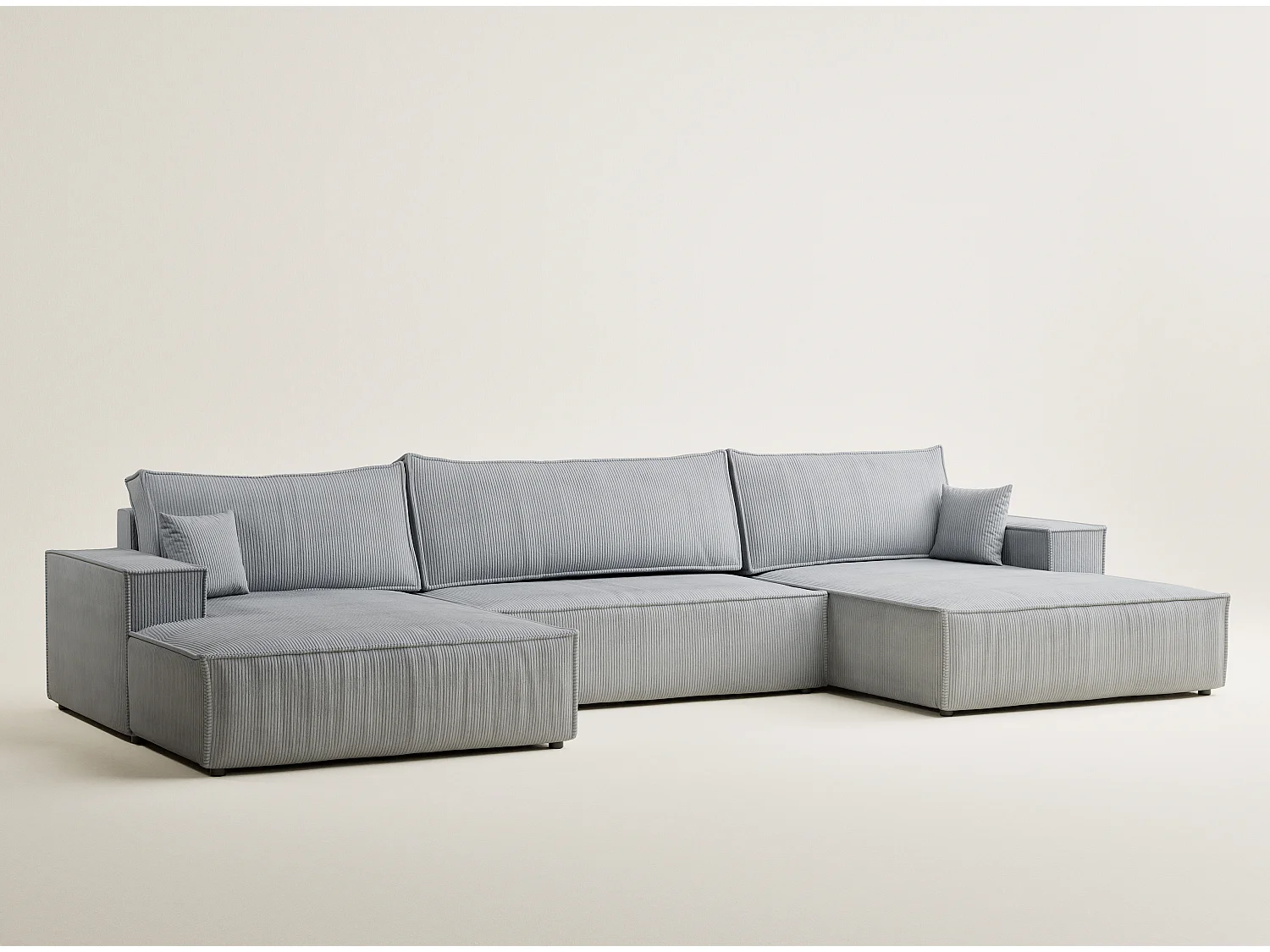 Canapé d'angle panoramique avec fonction lit en velours gris clair KYOTO