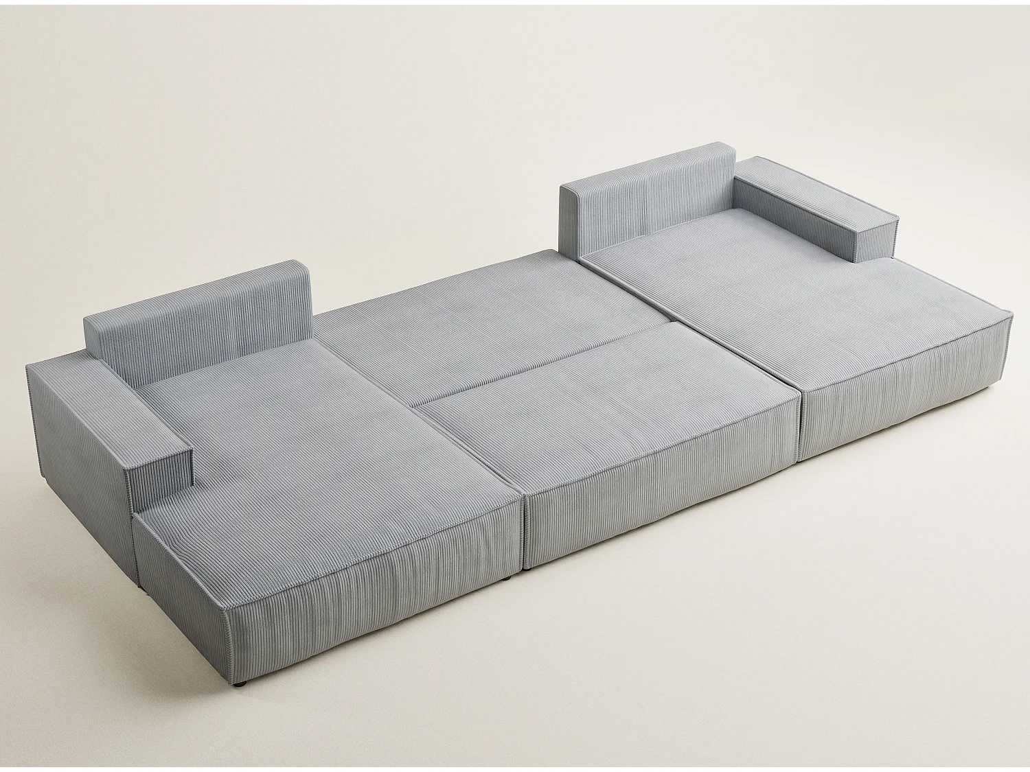 Canapé d'angle panoramique avec fonction lit en velours gris clair KYOTO