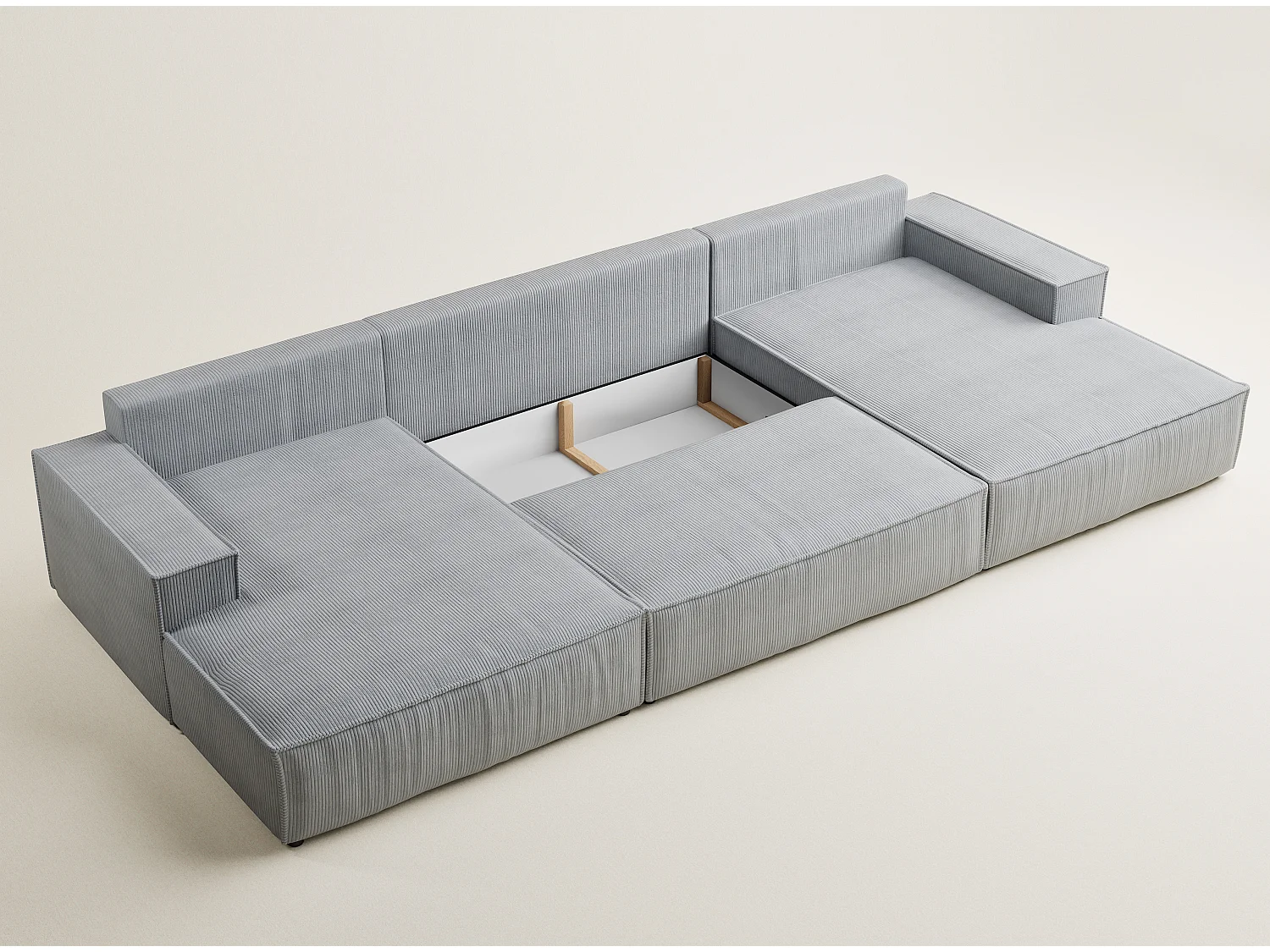 Canapé d'angle panoramique avec fonction lit en velours gris clair KYOTO