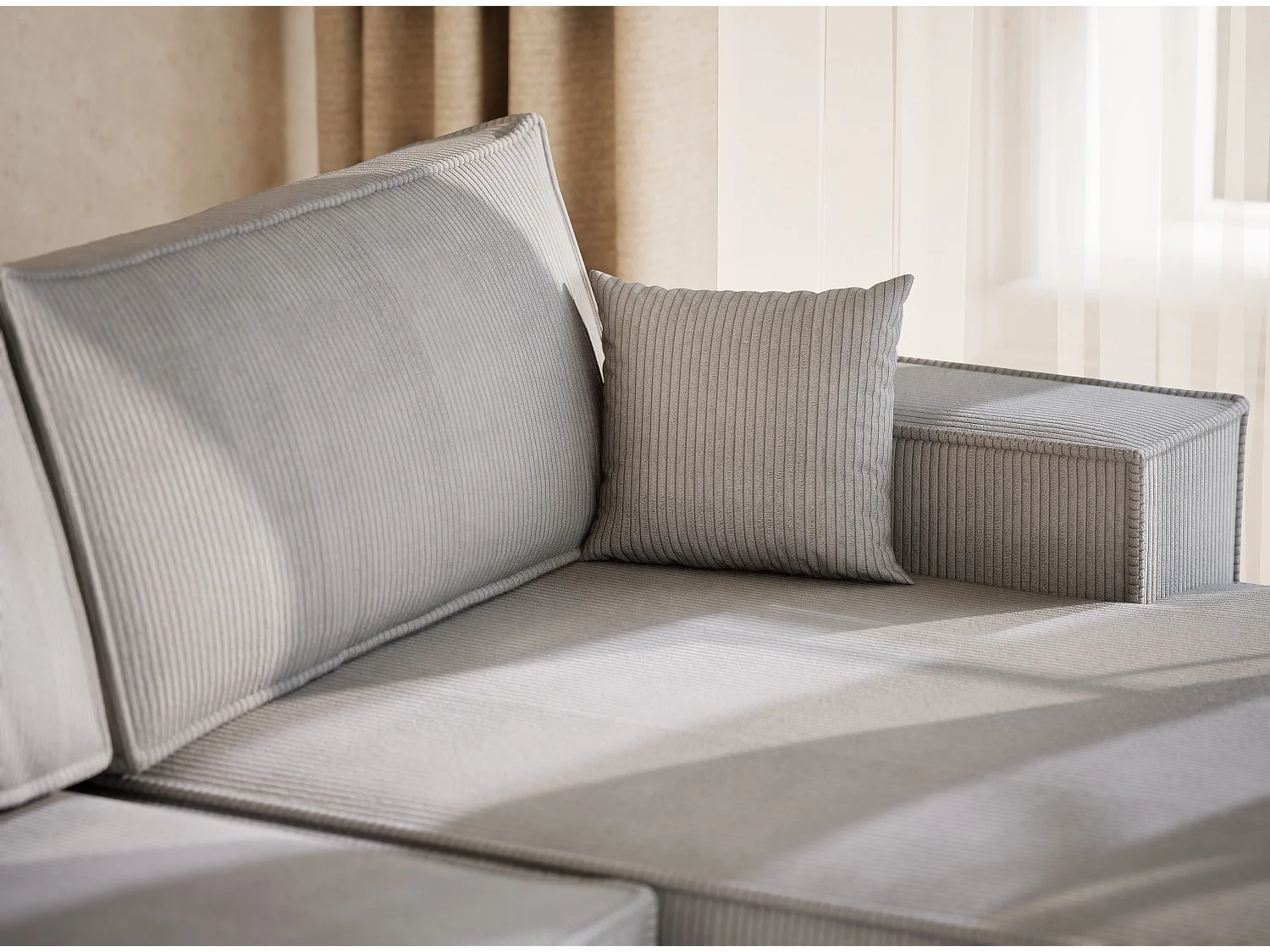 Canapé d'angle panoramique avec fonction lit en velours gris clair KYOTO