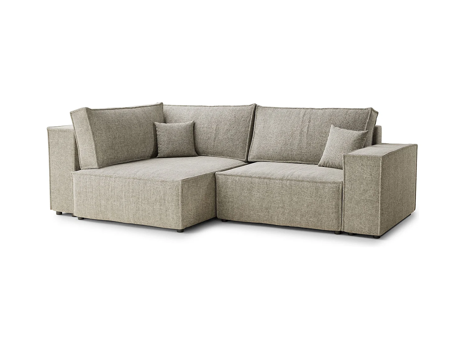 Canapé d'angle gauche avec fonction lit en tissu chenille beige TONGA