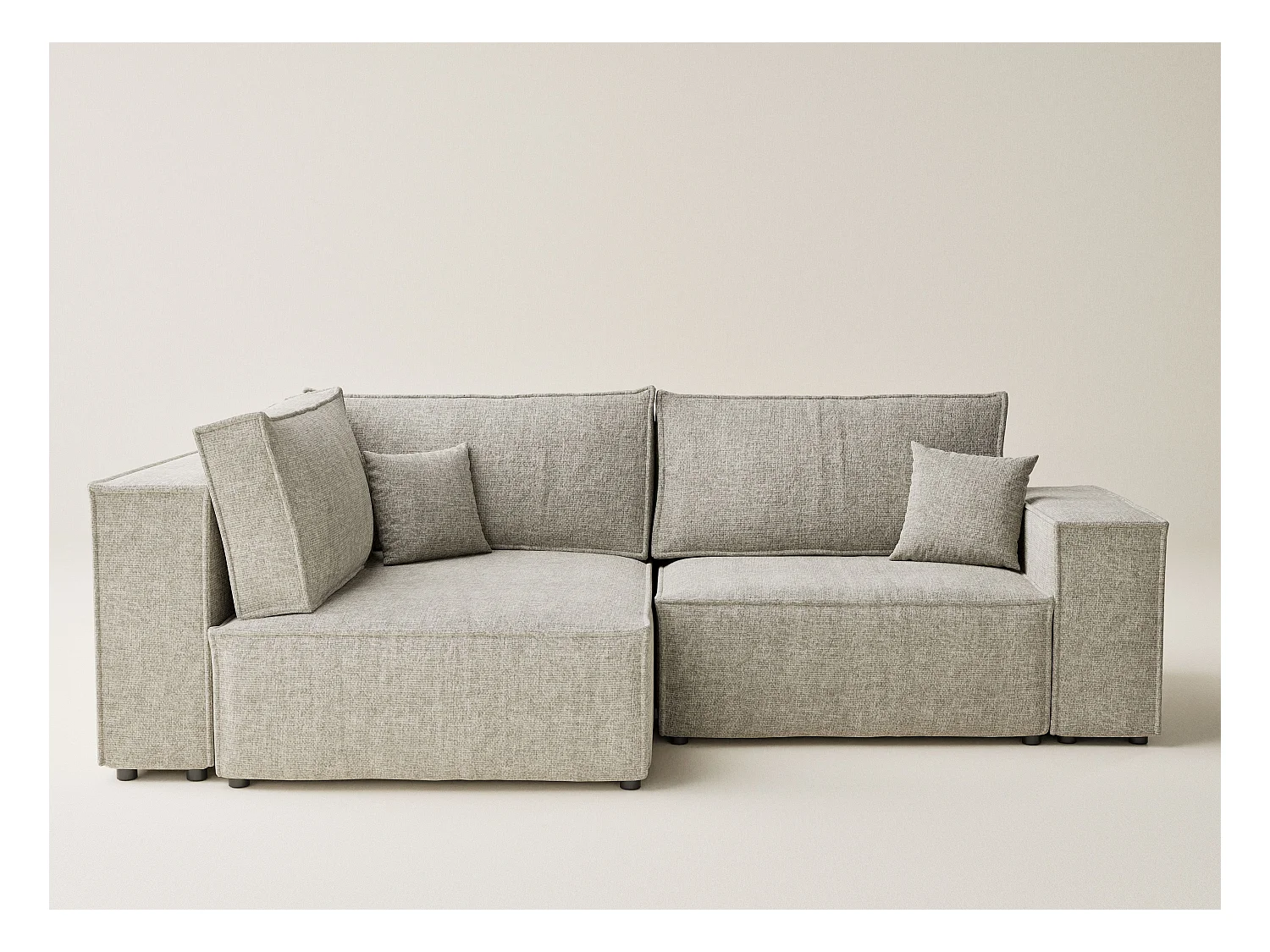 Canapé d'angle gauche avec fonction lit en tissu chenille beige TONGA