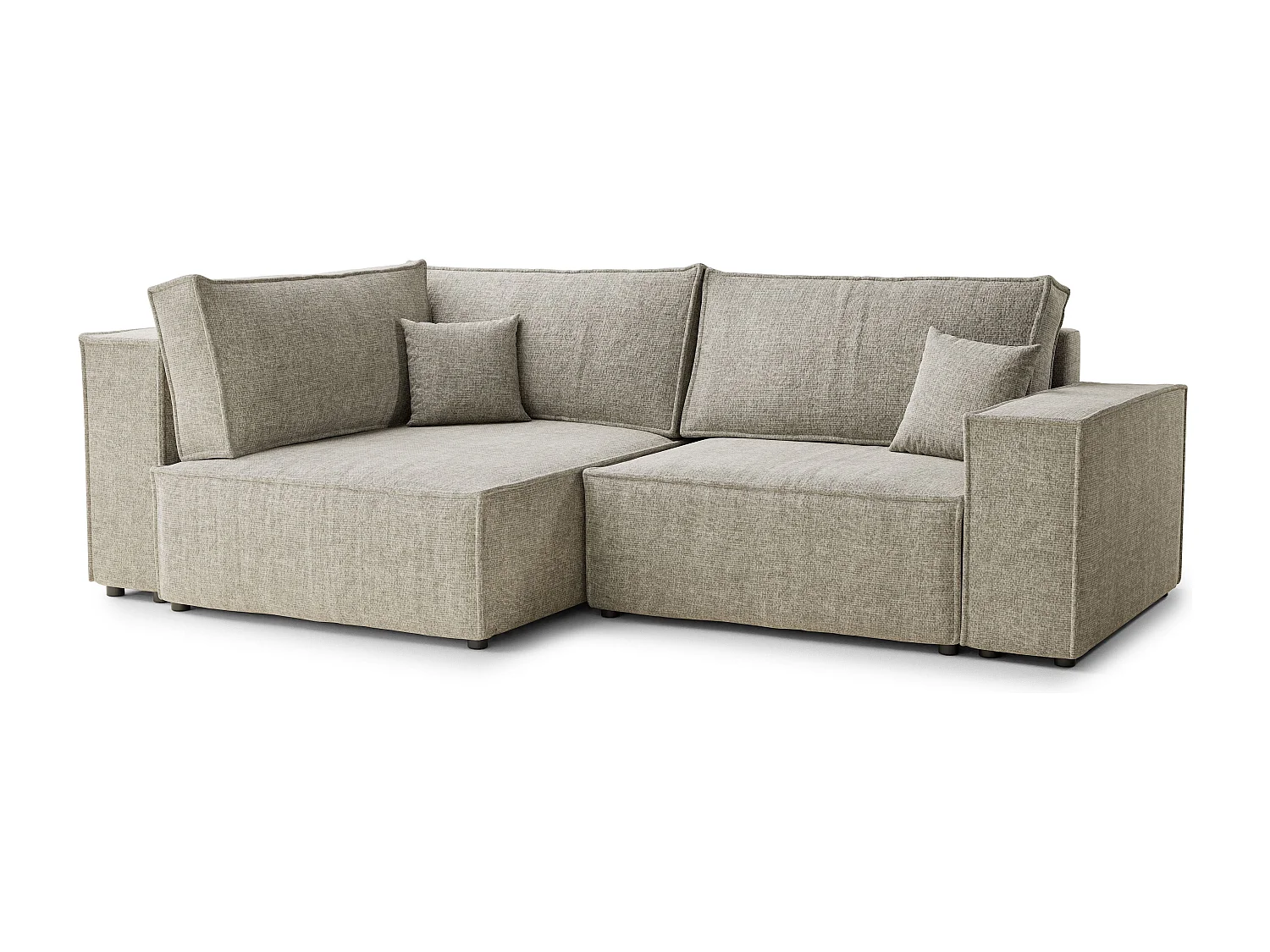 Canapé d'angle gauche avec fonction lit en tissu chenille beige TONGA