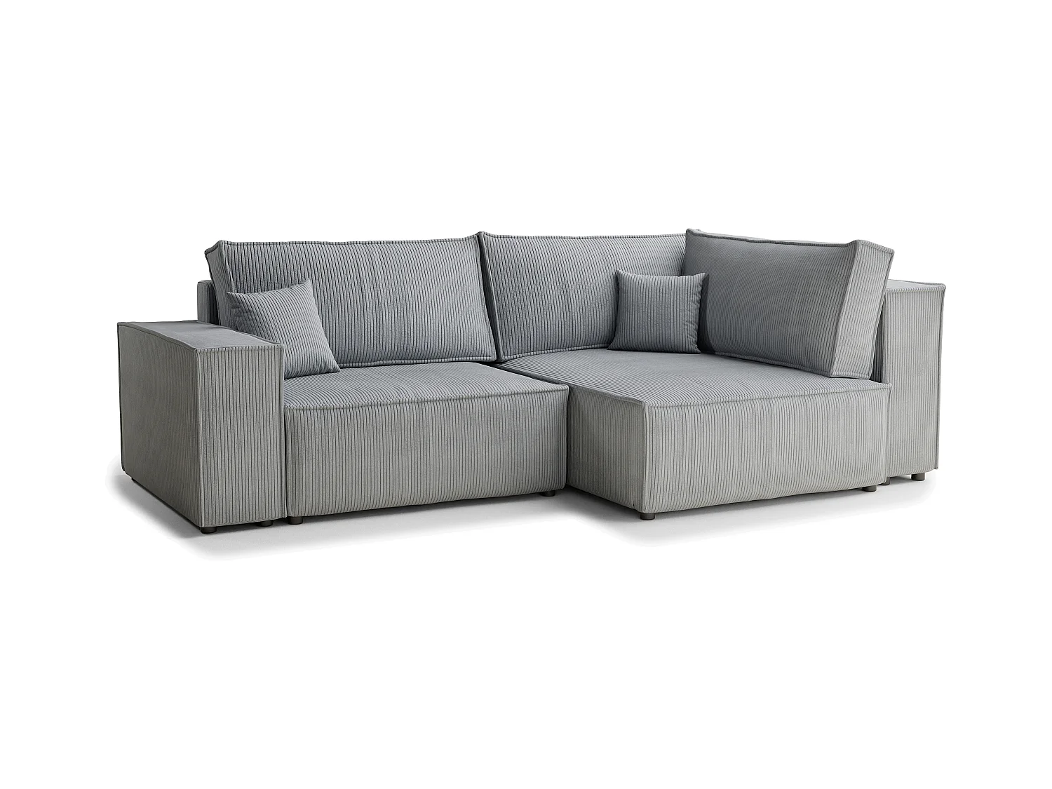 Canapé d'angle droit avec fonction lit en velours gris clair TONGA
