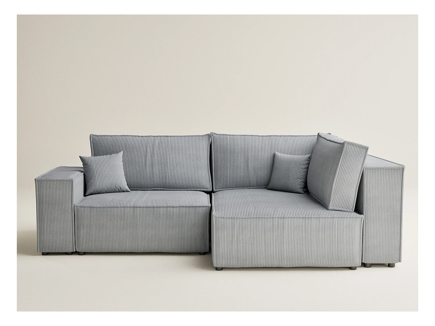 Canapé d'angle droit avec fonction lit en velours gris clair TONGA
