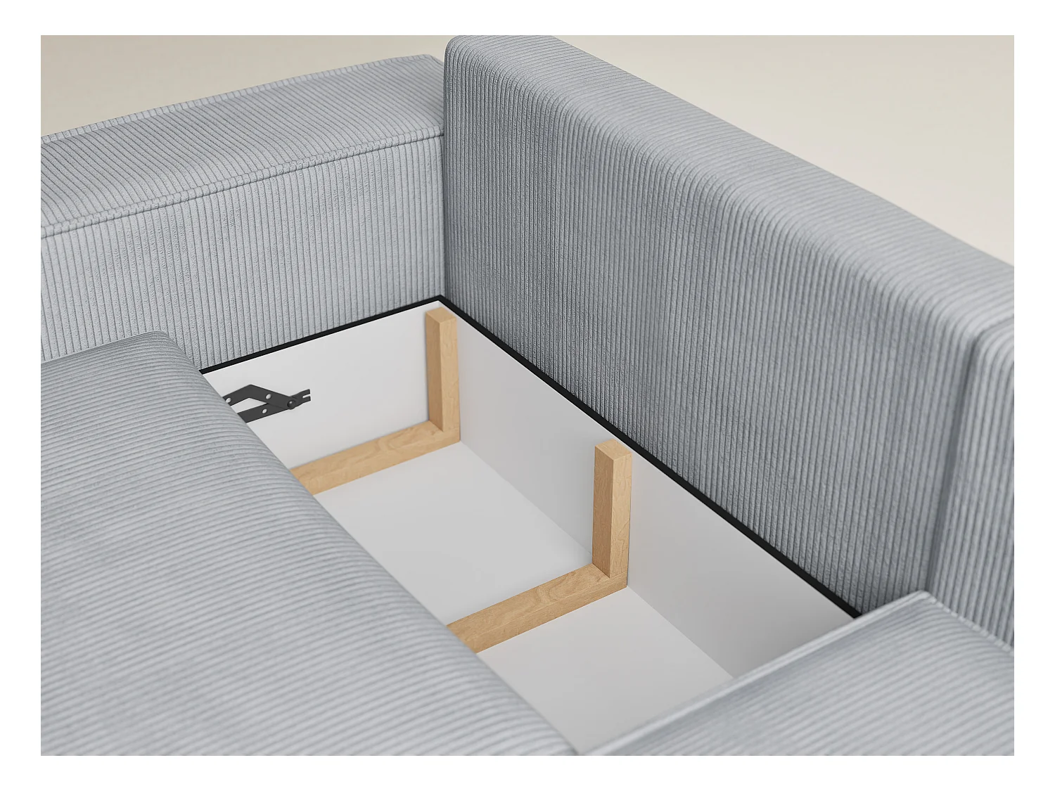 Canapé d'angle droit avec fonction lit en velours gris clair TONGA