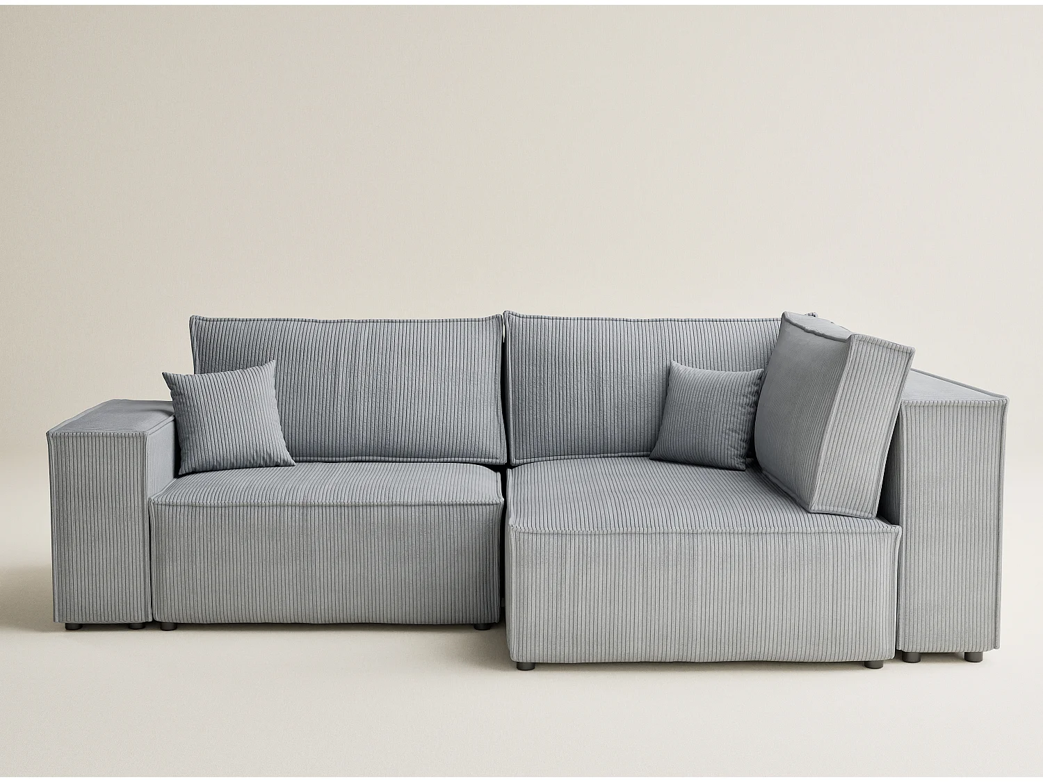 Canapé d'angle droit avec fonction lit en velours gris clair TONGA