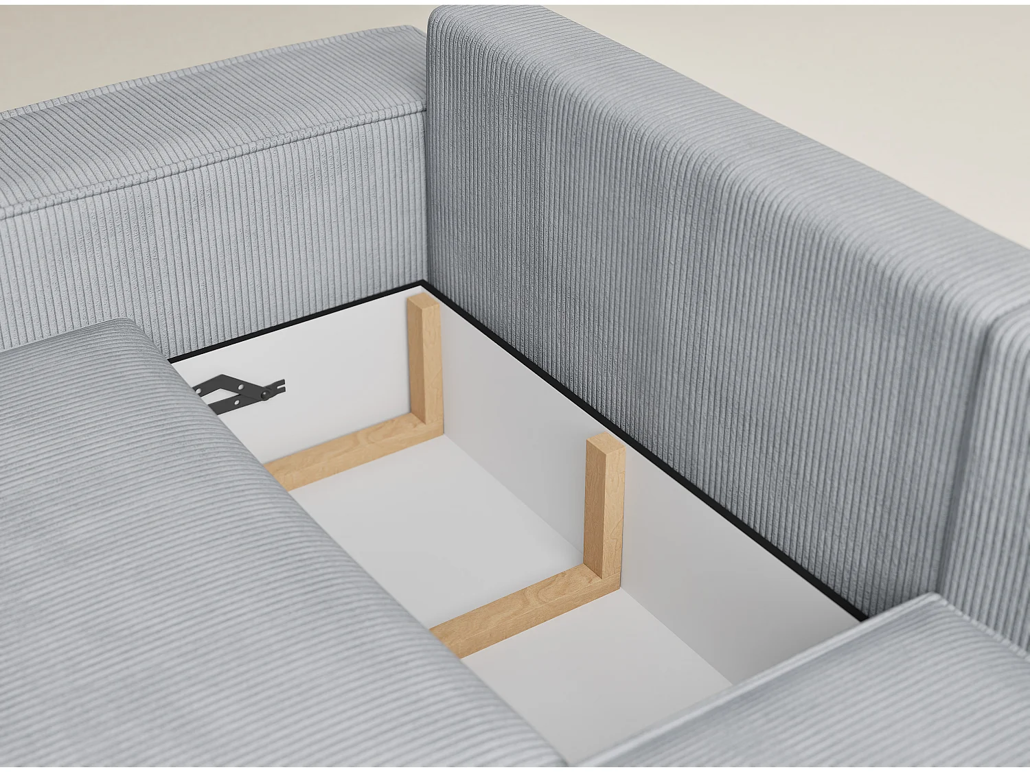 Canapé d'angle droit avec fonction lit en velours gris clair TONGA