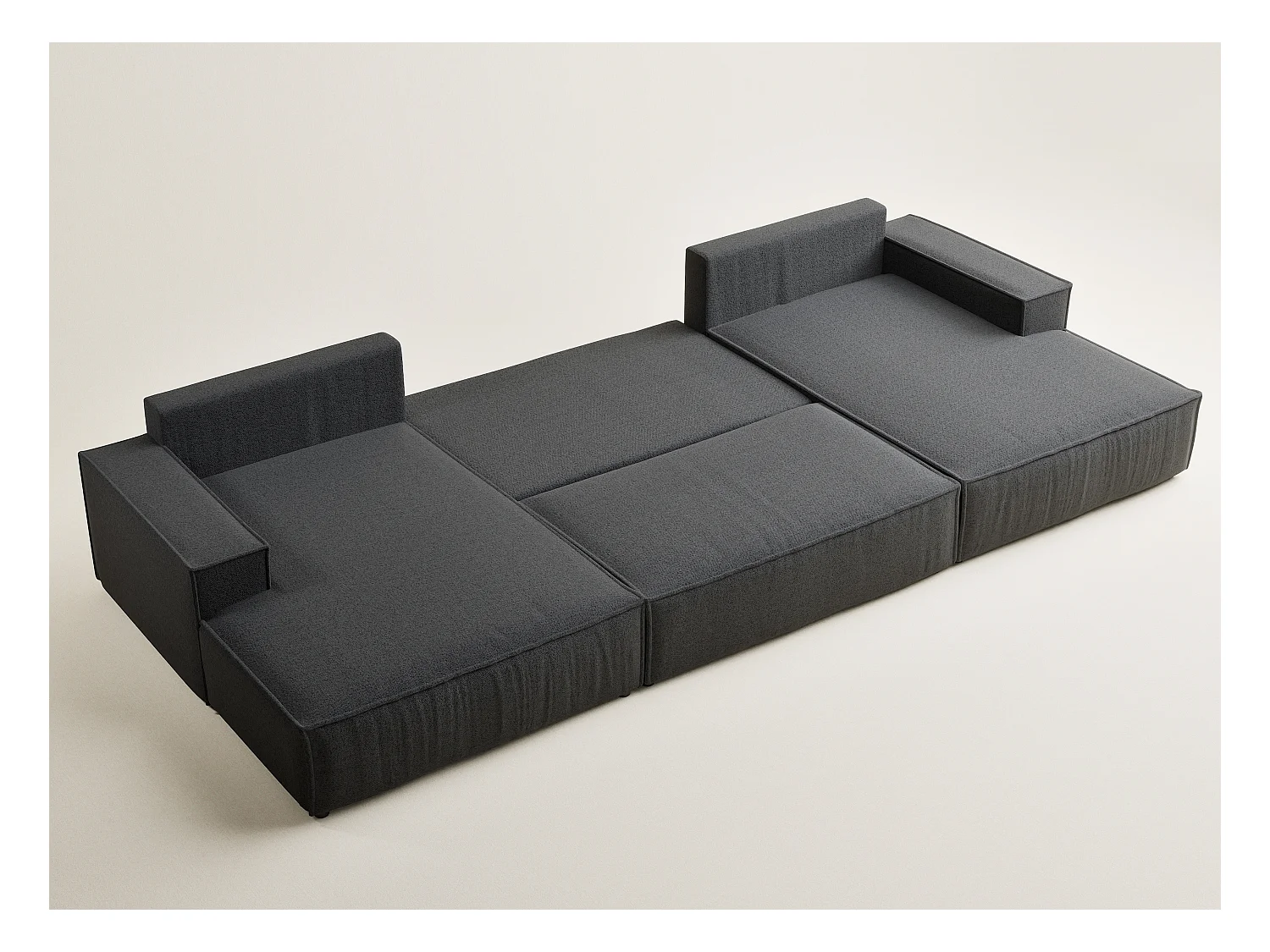 Canapé d'angle panoramique avec fonction lit en tissu tressé graphite KYOTO
