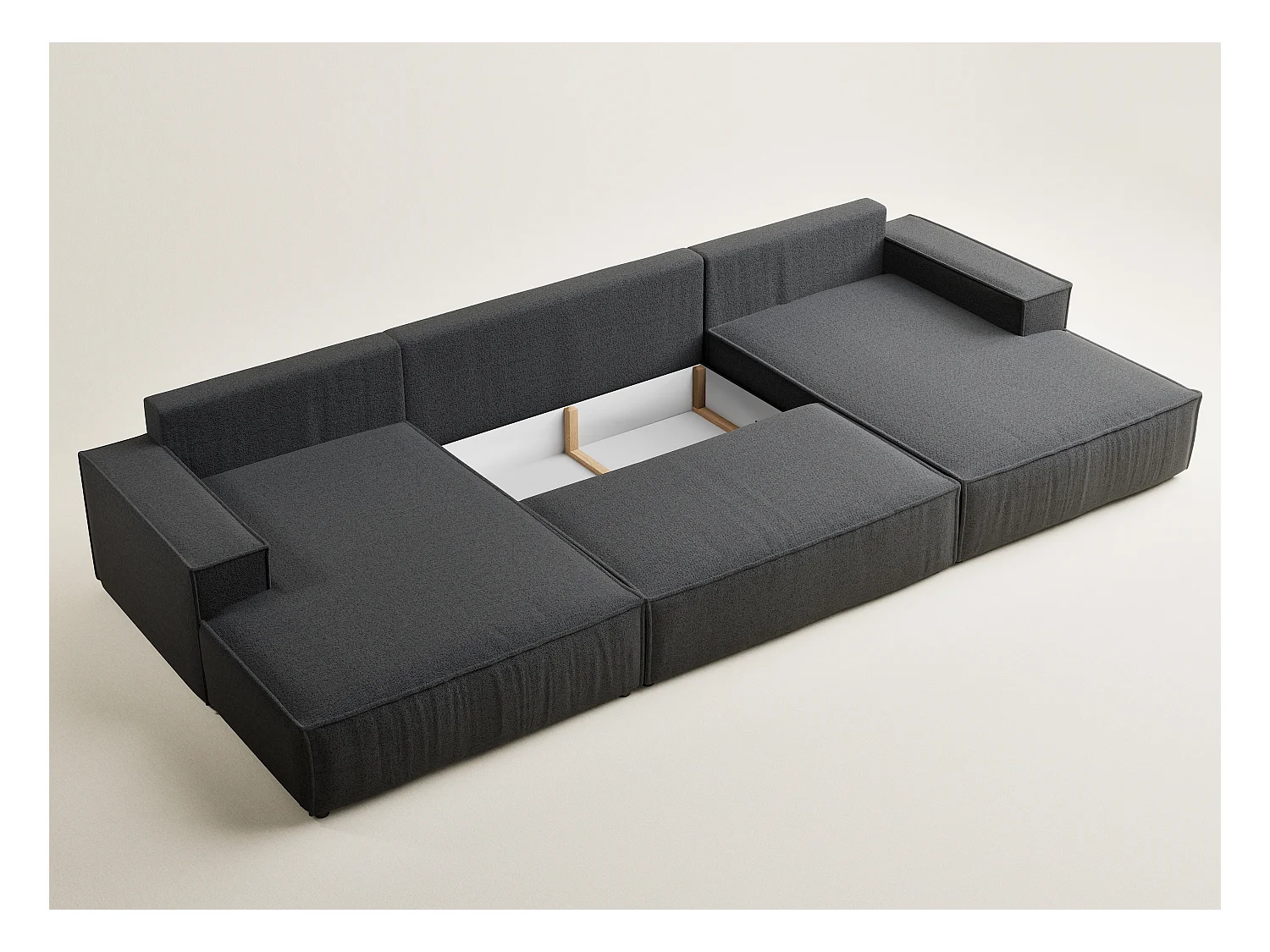 Canapé d'angle panoramique avec fonction lit en tissu tressé graphite KYOTO