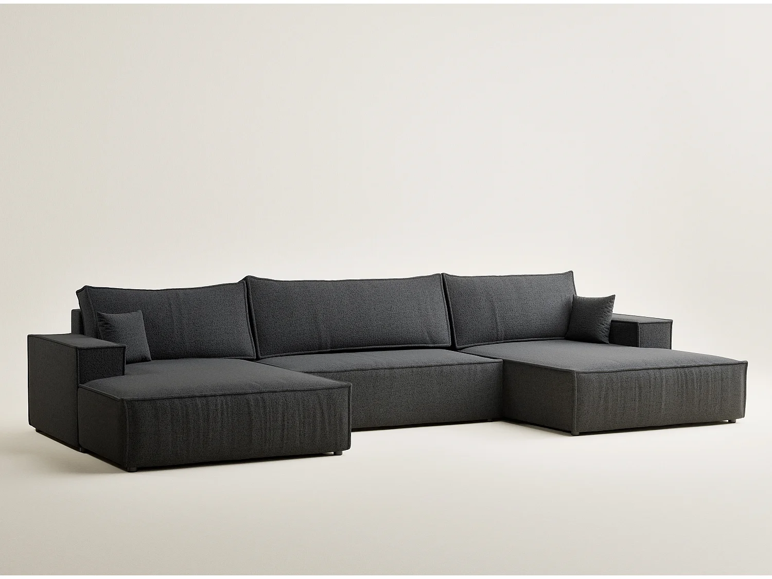 Canapé d'angle panoramique avec fonction lit en tissu tressé graphite KYOTO